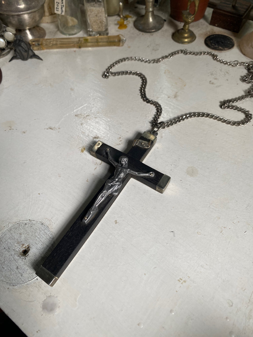 Large Vintage Wooden Crucifix on a Chain image 3