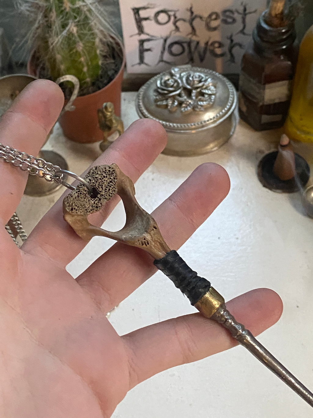 Vertebrae Bone Knife/Owl on Chain image 2