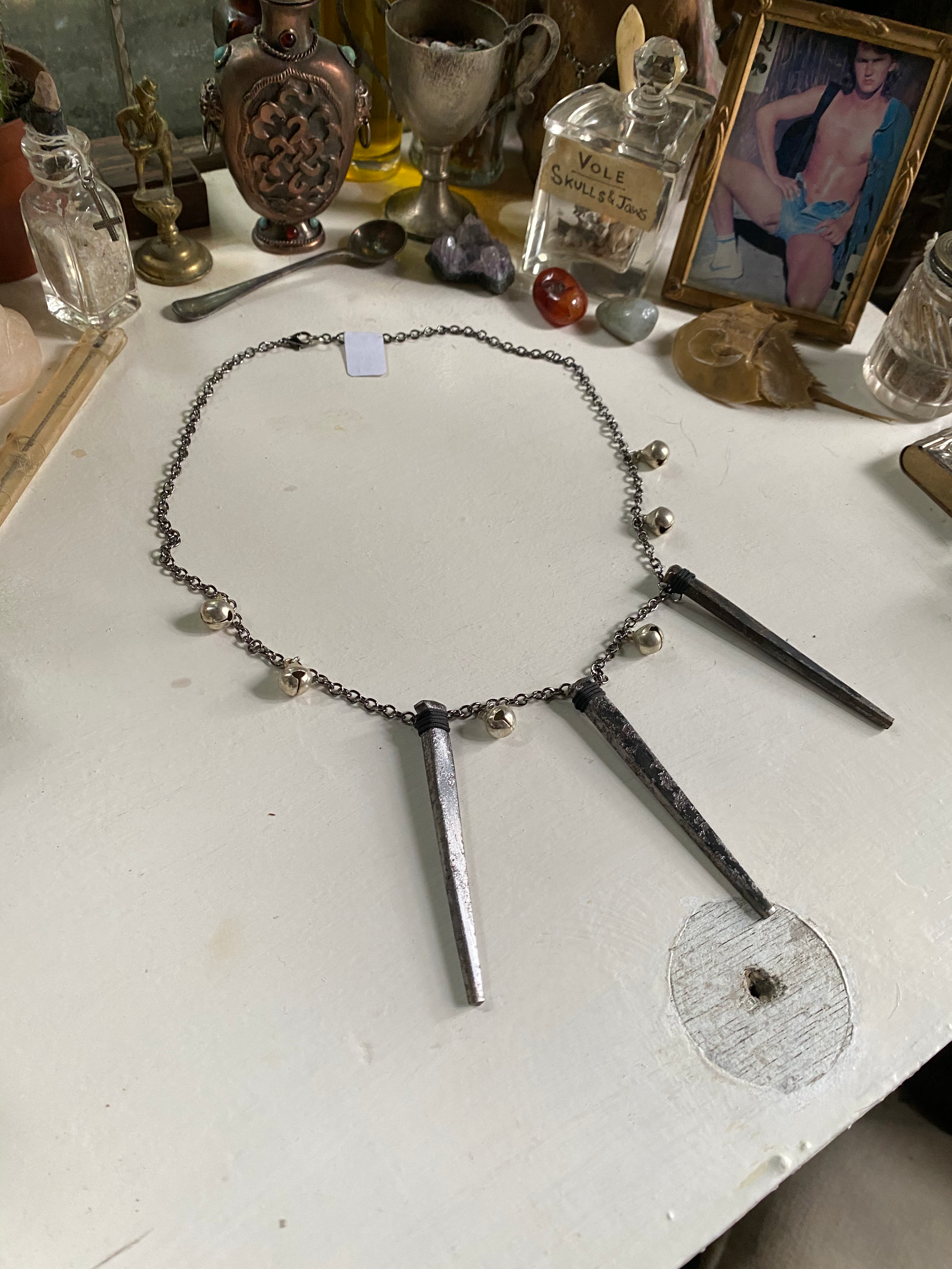 Coffin Nails and Small Bells Chain Necklace image 0
