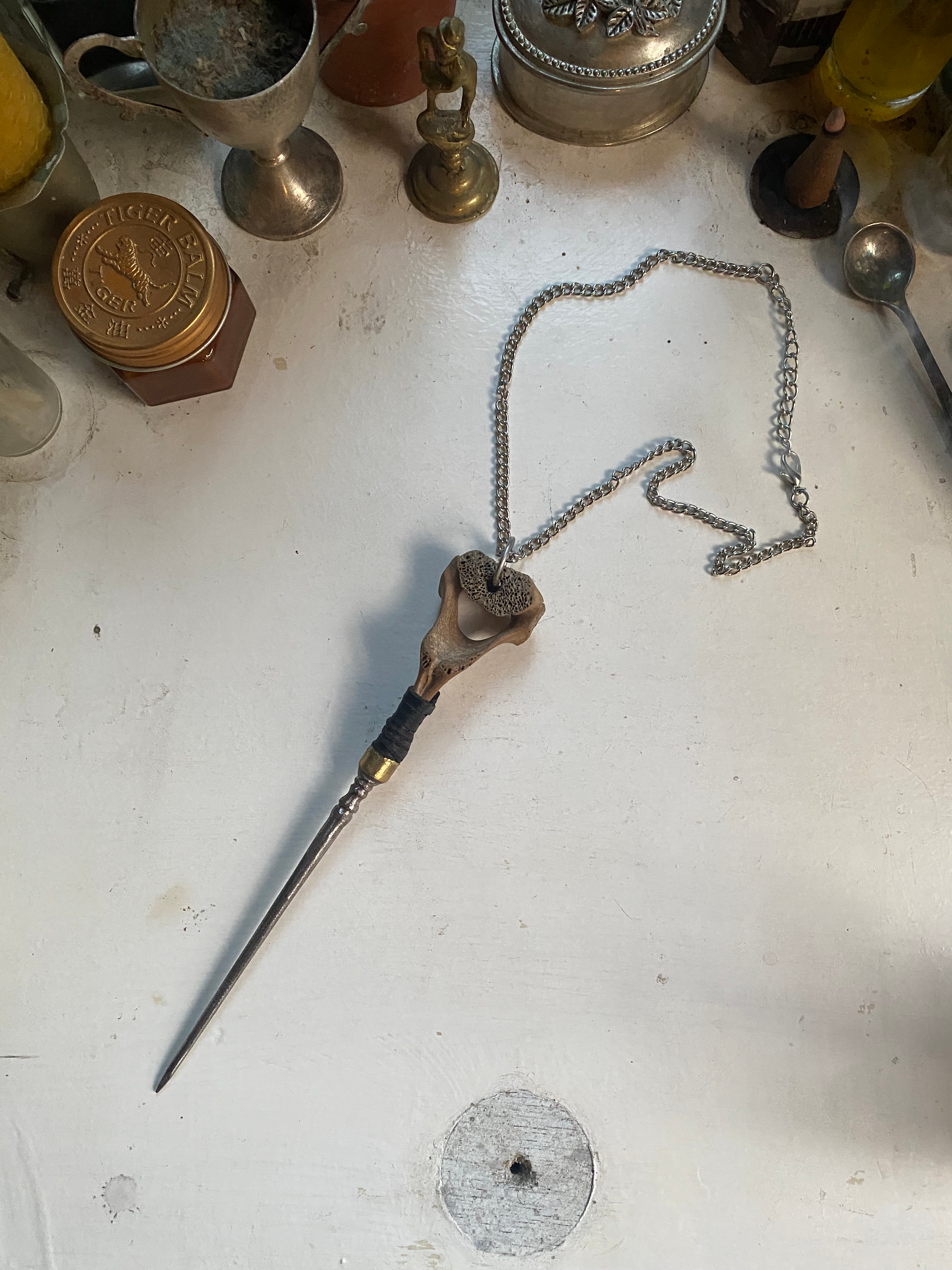 Vertebrae Bone Knife/Owl on Chain image 1
