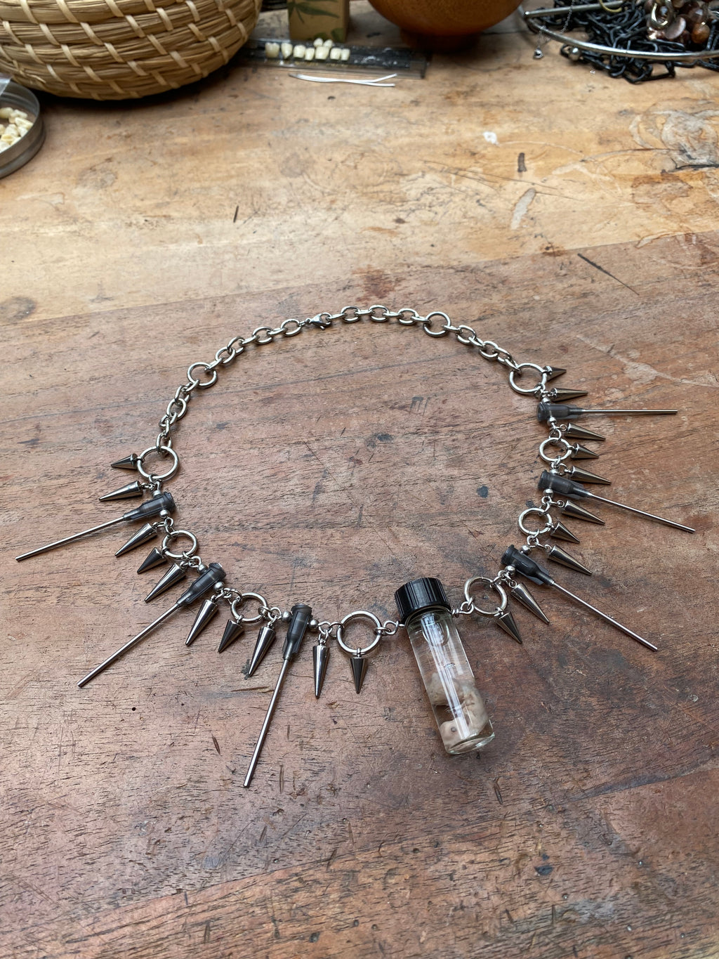 Fetal Rabbit Wet Specimen and Syringe Needles Necklace