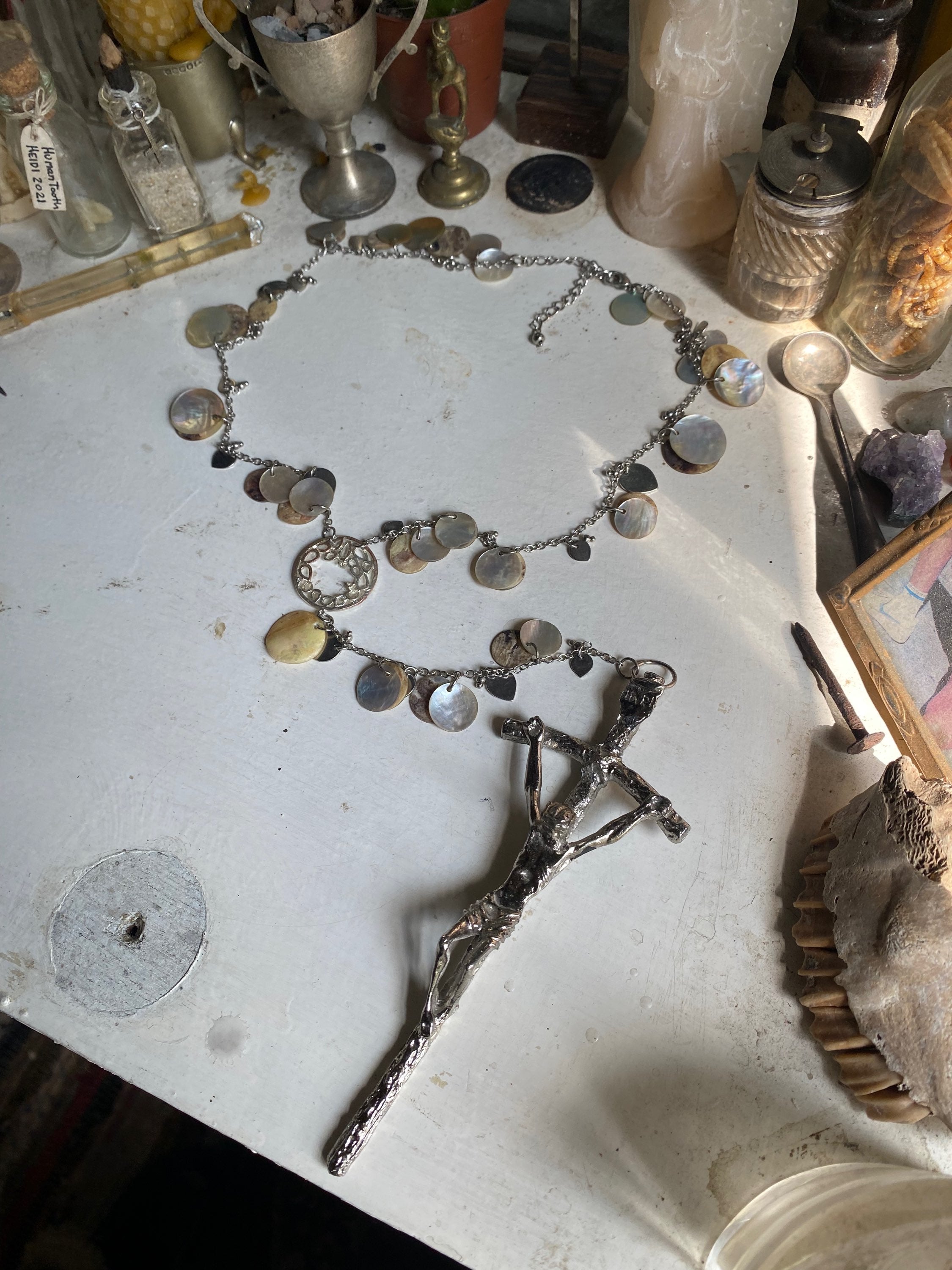 Mother of Pearl Rosary Necklace image 1