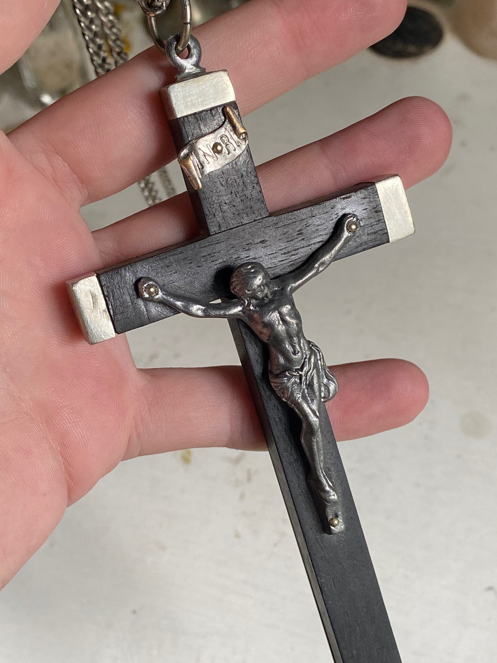 Large Vintage Wooden Crucifix on a Chain image 5