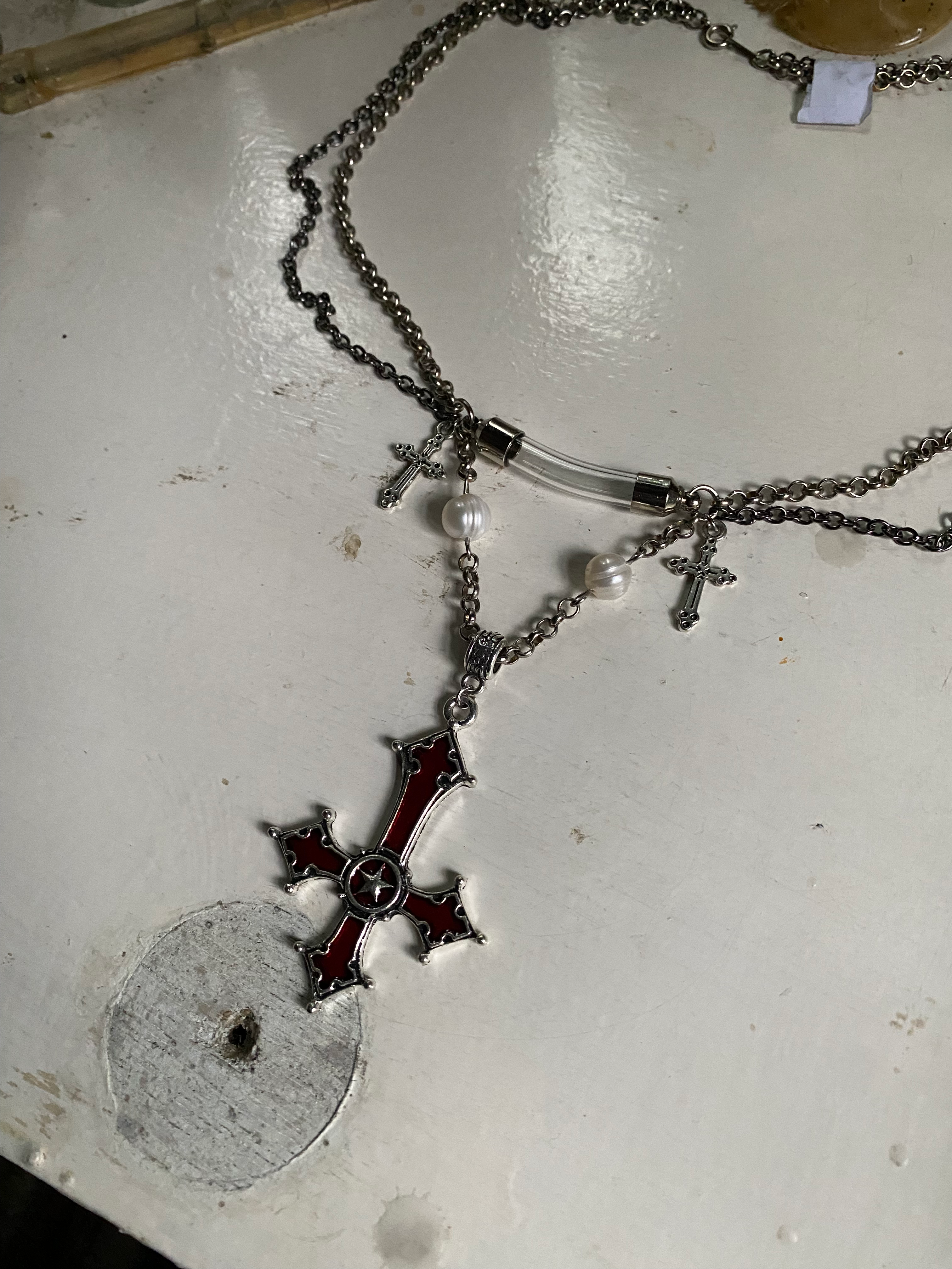 Glass Vial and Inverted Cross Necklace image 1
