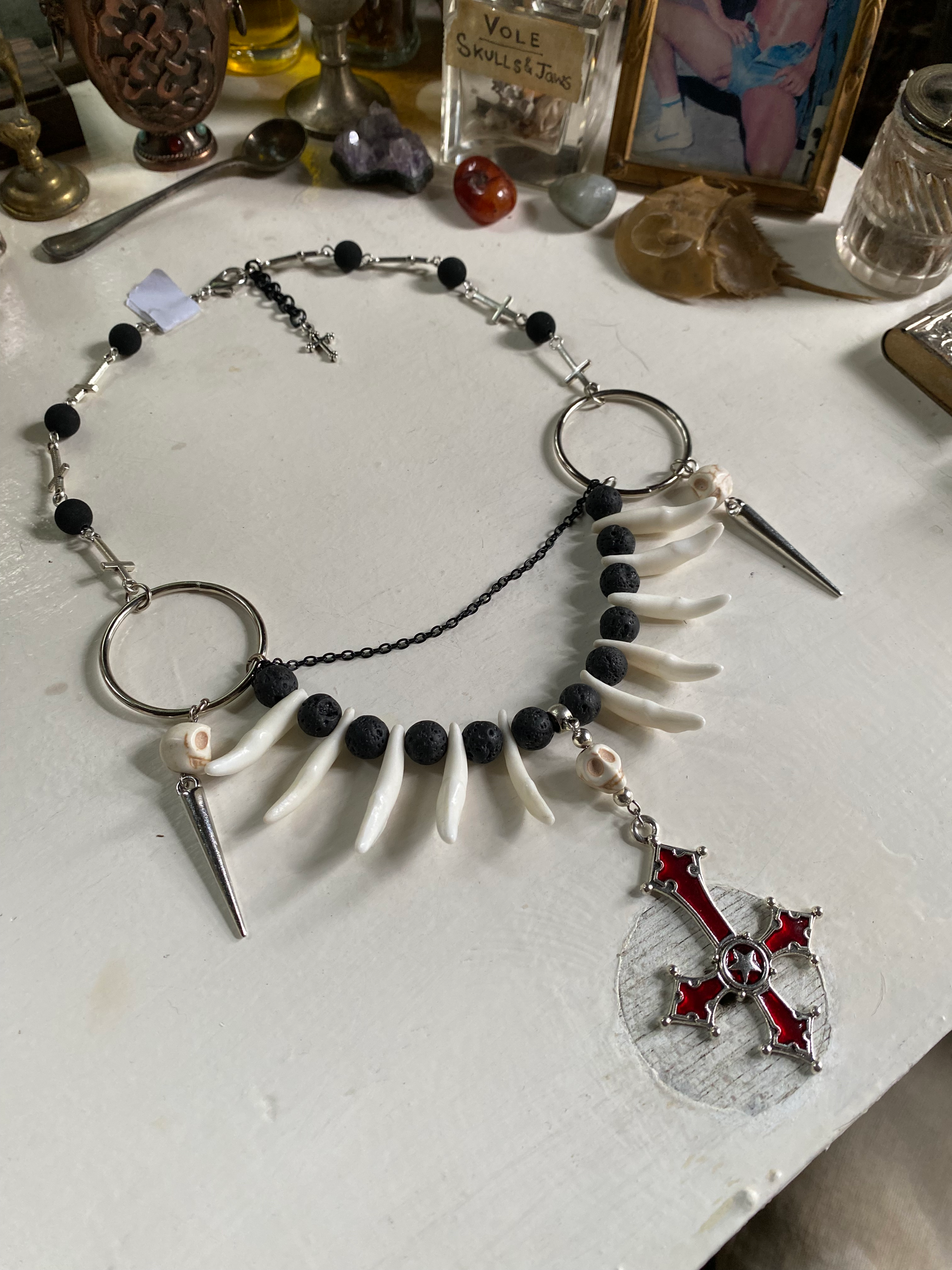 Coyote Teeth and Inverted Red Cross Necklace image 0