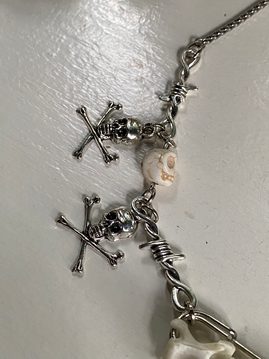Mink Vertibrae on Safety Pin and Skulls Necklace image 3