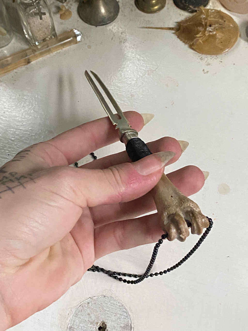 Double Blade Bone Dagger on Black Chain image 4