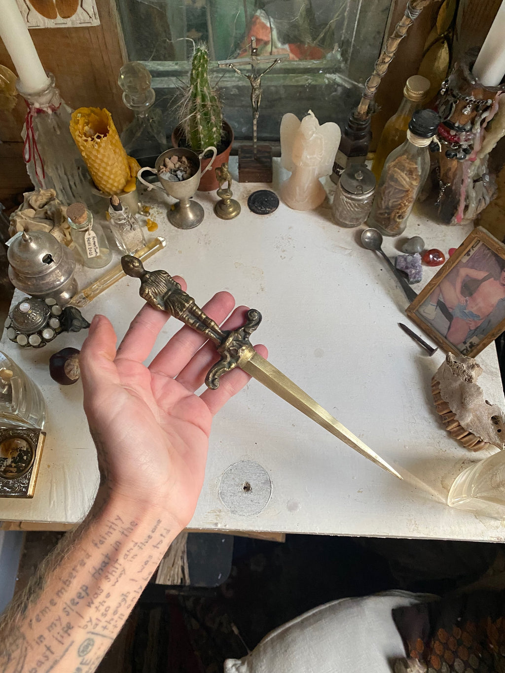 Brass Knight Handle Dagger image 1