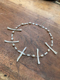 Cross Pearl and Fox Toe/Paw Bones Necklace