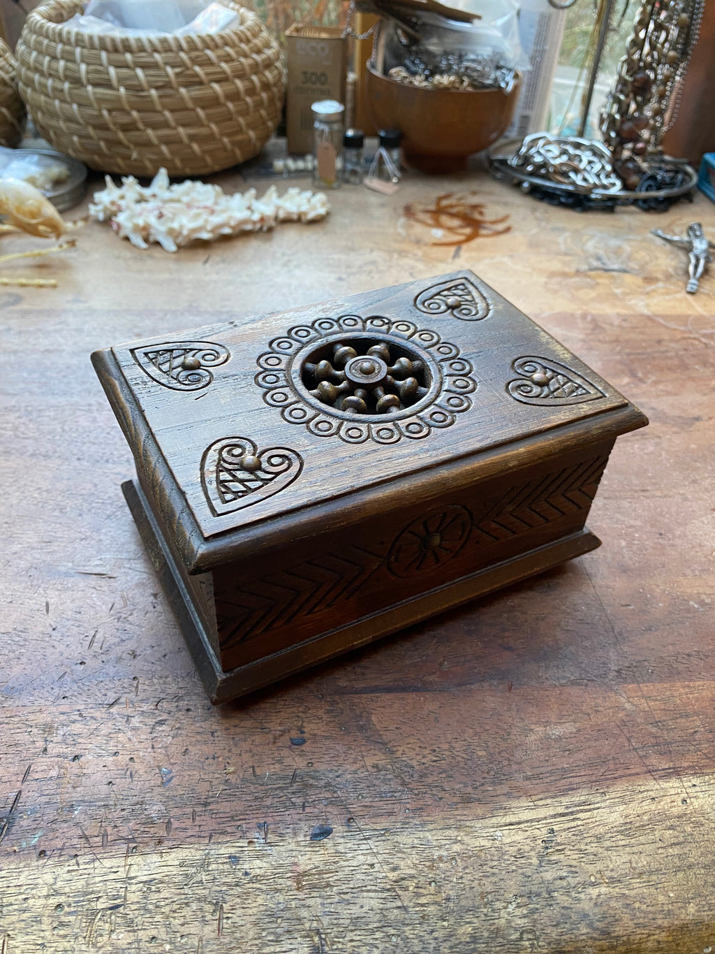 Wooden Musical Box with Snake Skeleton