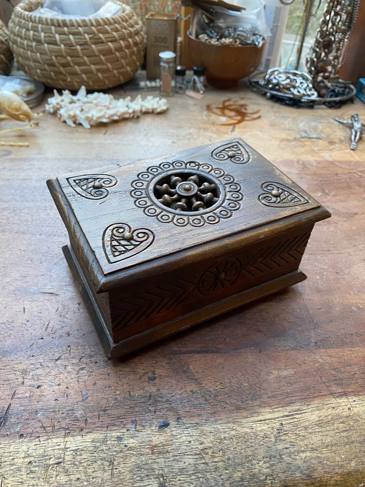 Wooden Musical Box with Snake Skeleton