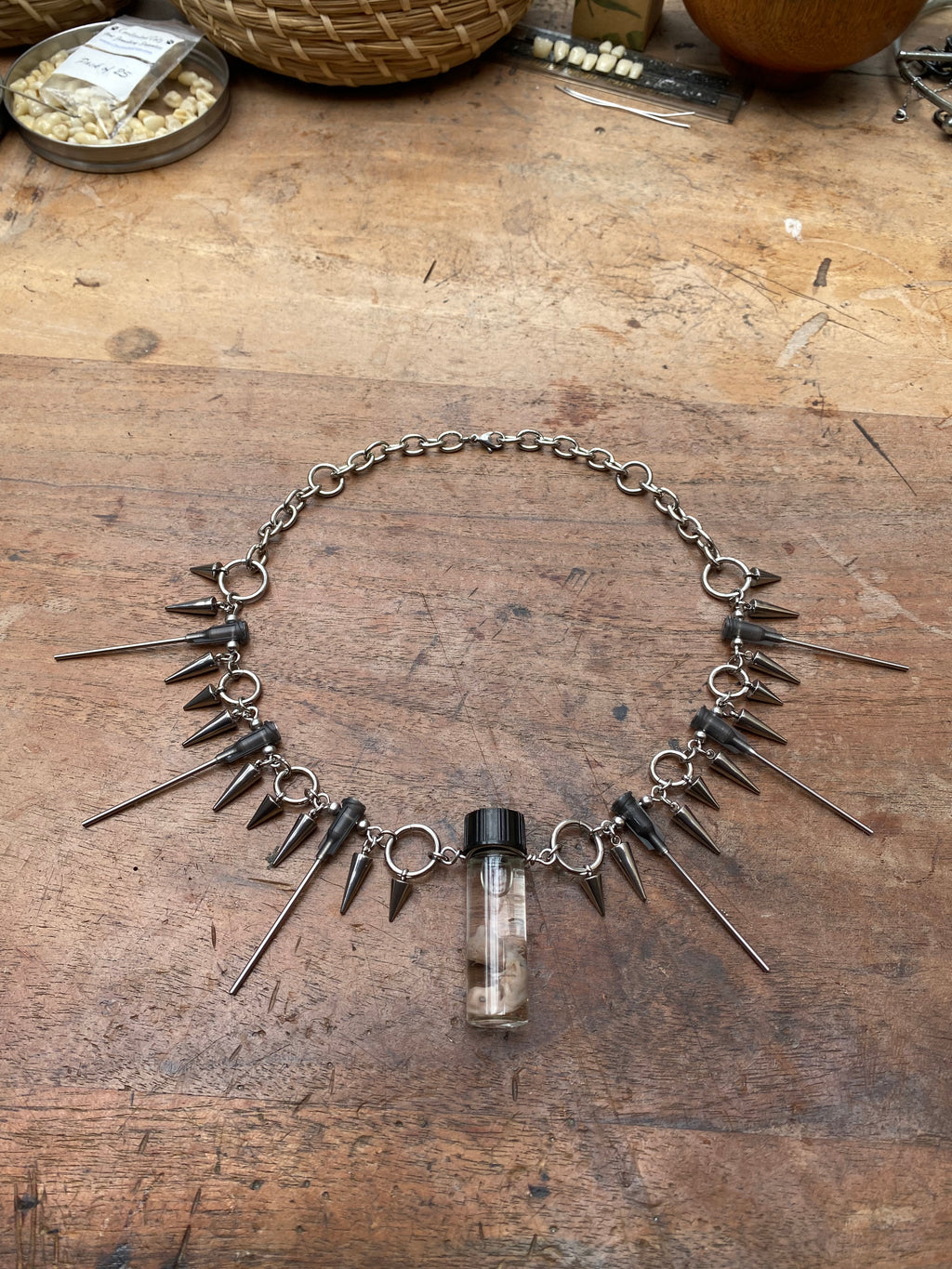 Fetal Rabbit Wet Specimen and Syringe Needles Necklace