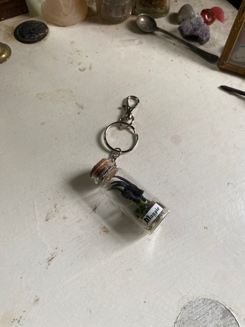 Magpie Claws in Glass Jar Keychain image 3