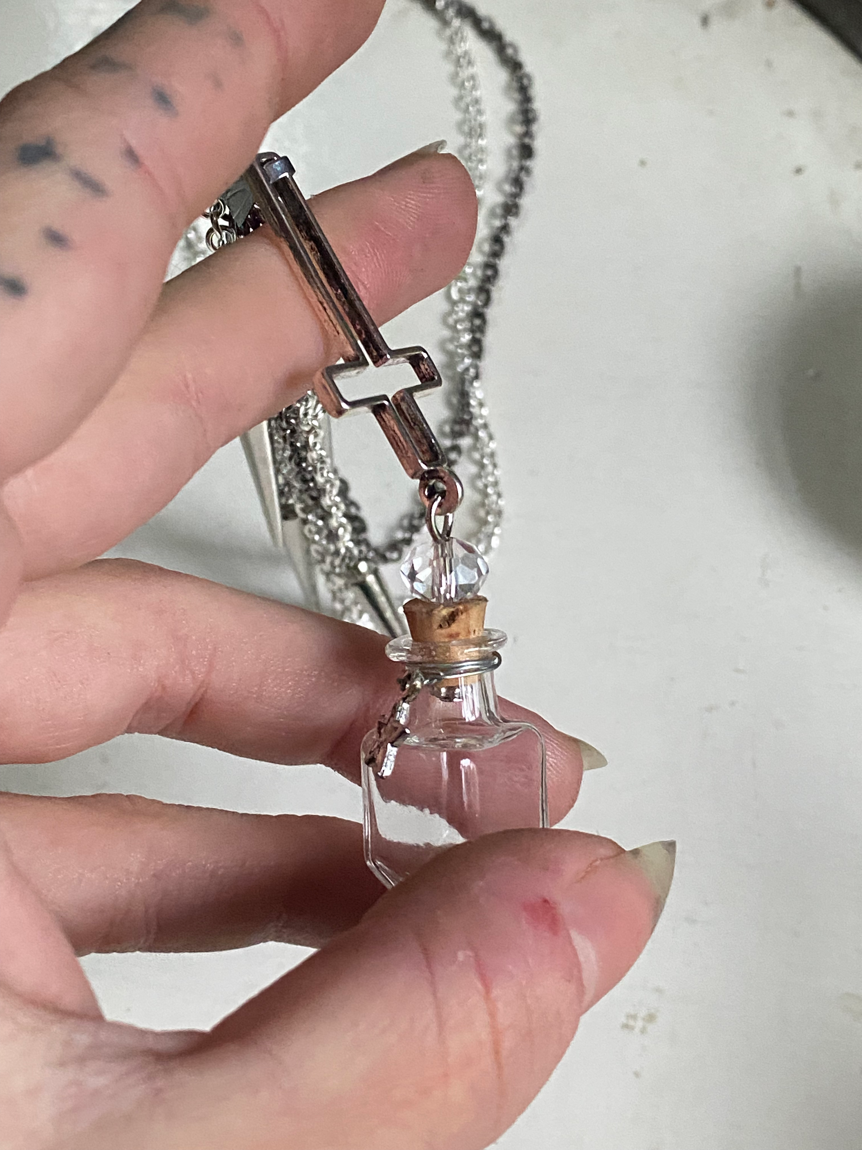Glass Vial and Inverted Cross Necklace image 3