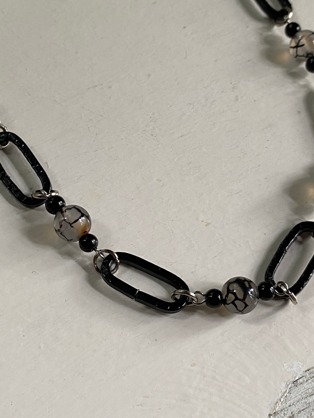 Moss Agate and Black Chain Links Necklace image 1