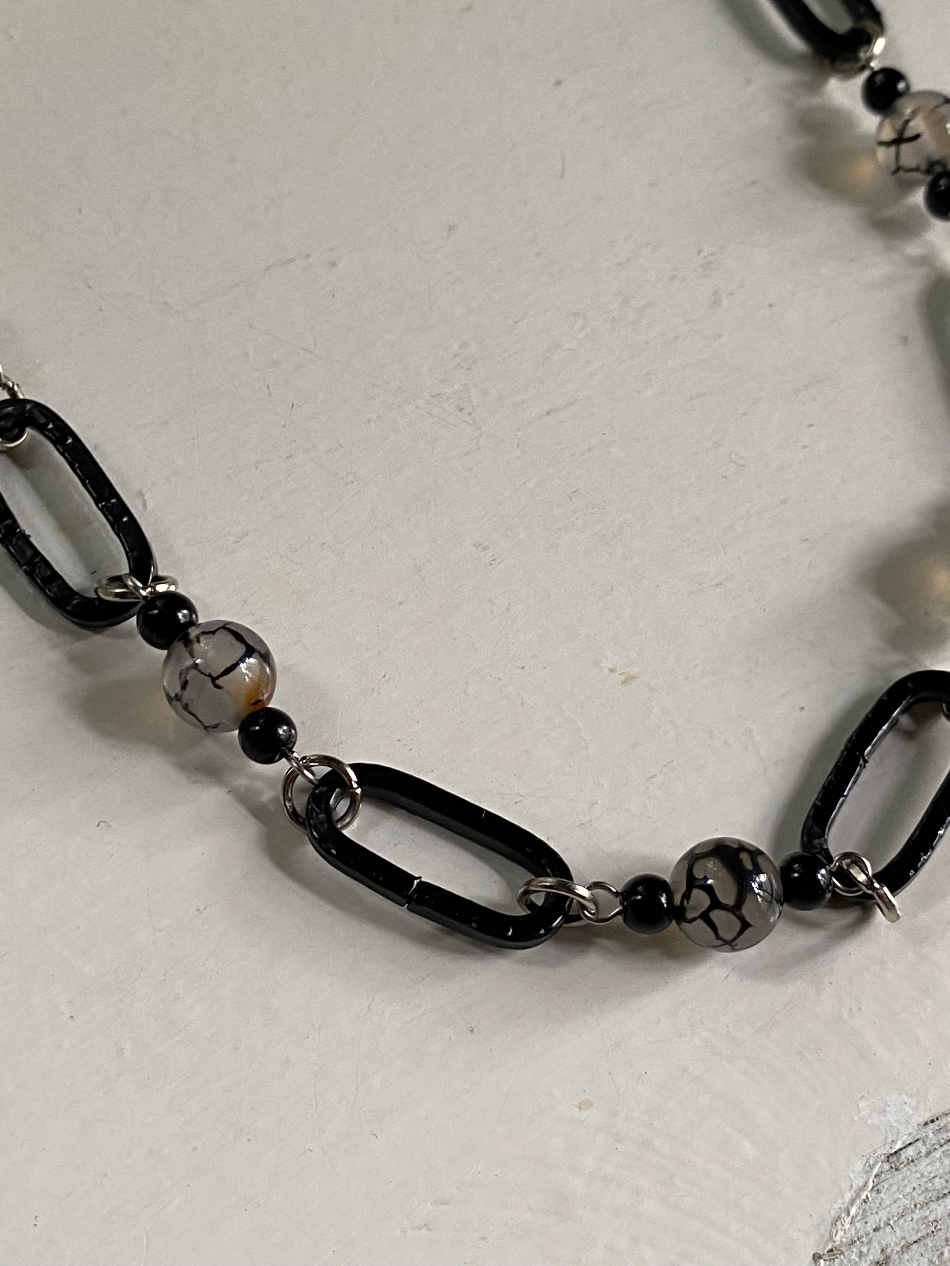 Moss Agate and Black Chain Links Necklace image 1