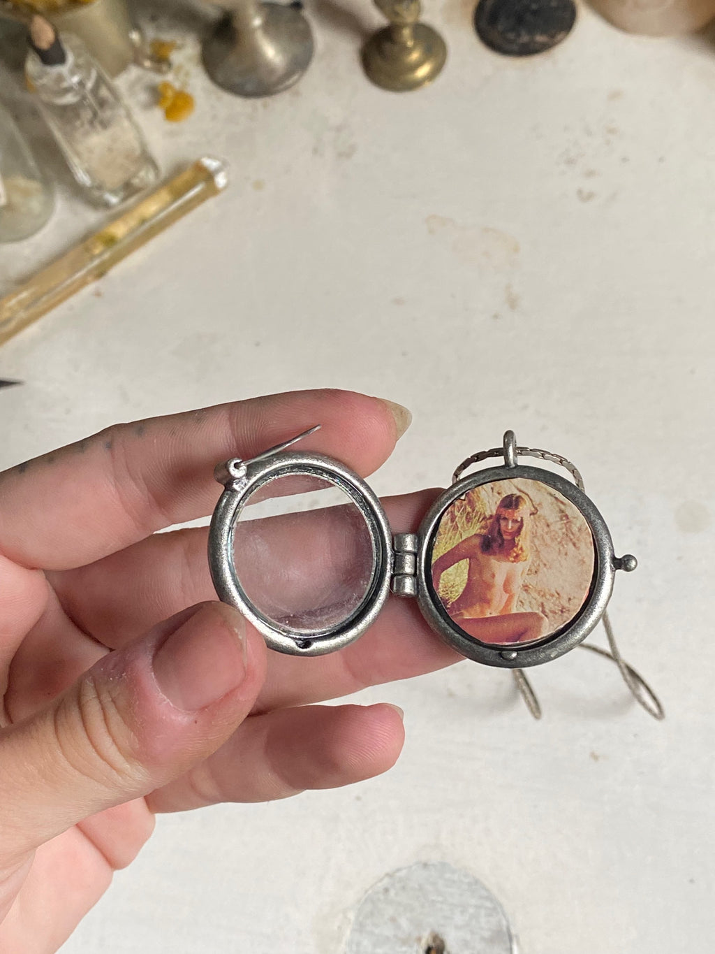 Glass Locket Necklace with Vintage Erotic Card image 1