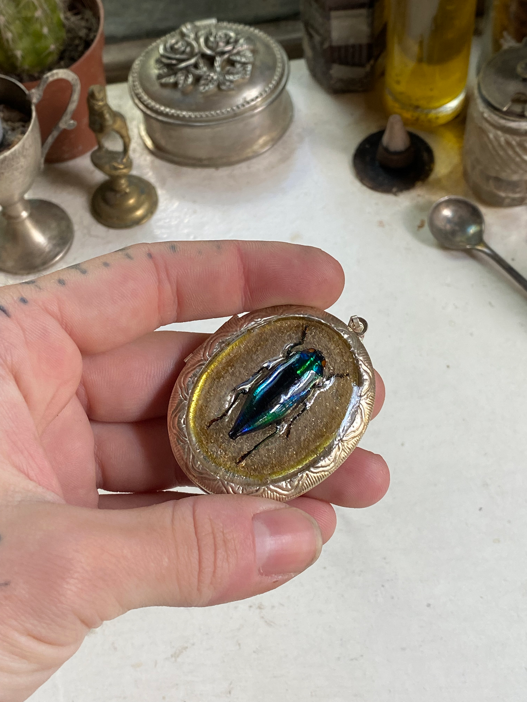 Beetle Locket with Mirror Necklace image 7