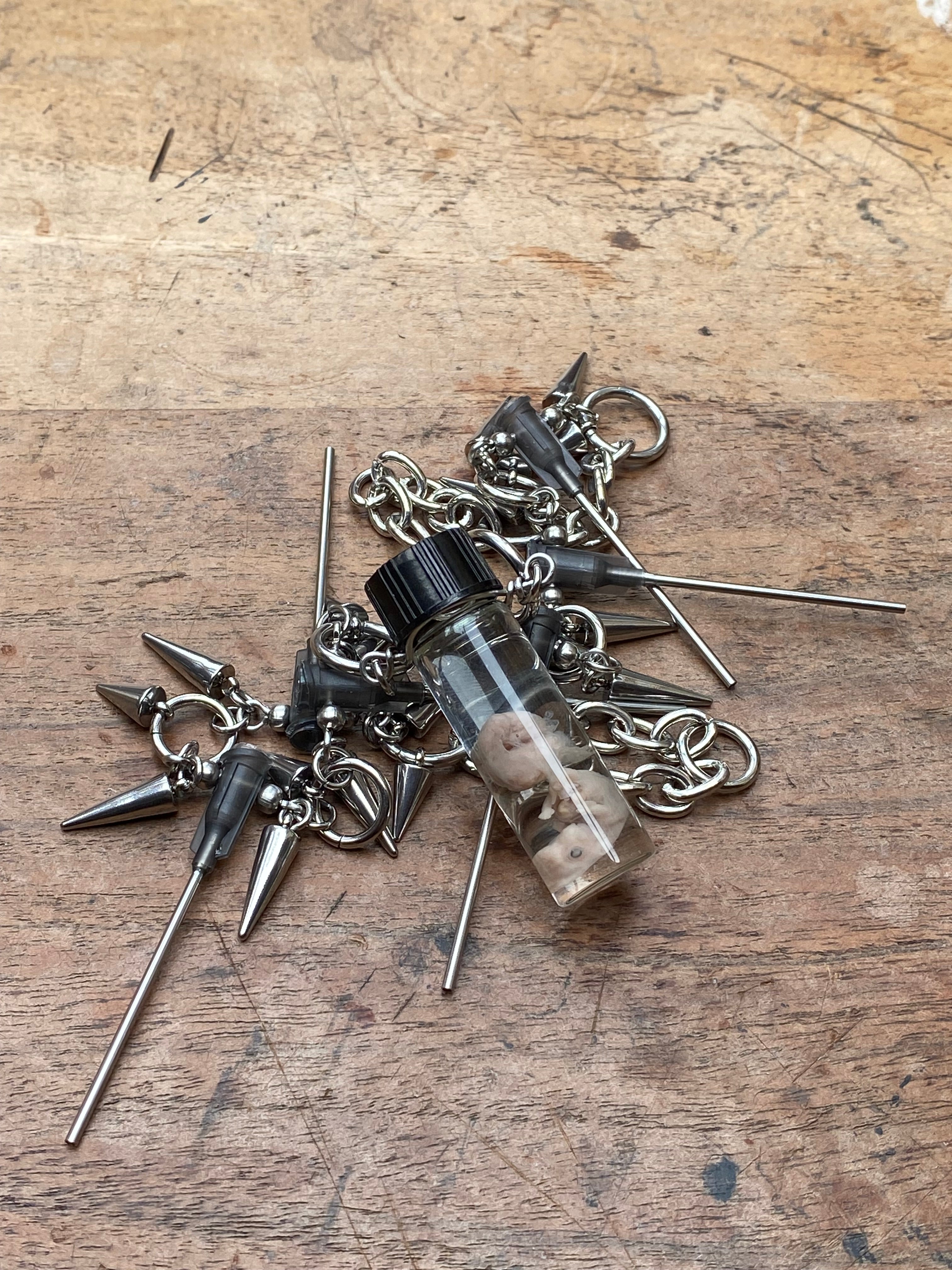 Fetal Rabbit Wet Specimen and Syringe Needles Necklace