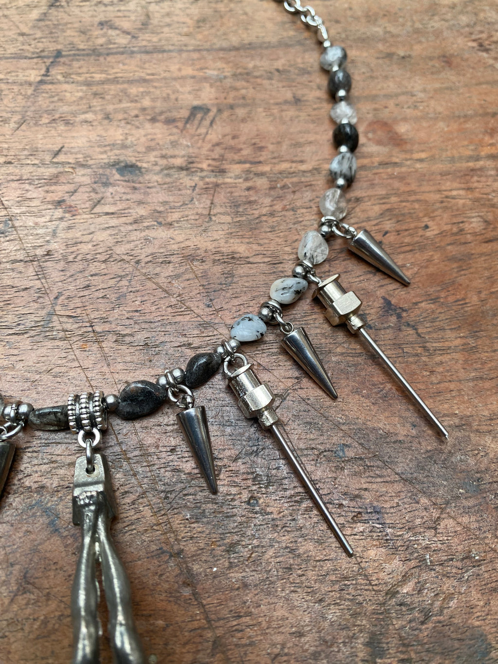 Inverted Corpus Christi, Openable Glass Vials and Ritulated Quartz Necklace