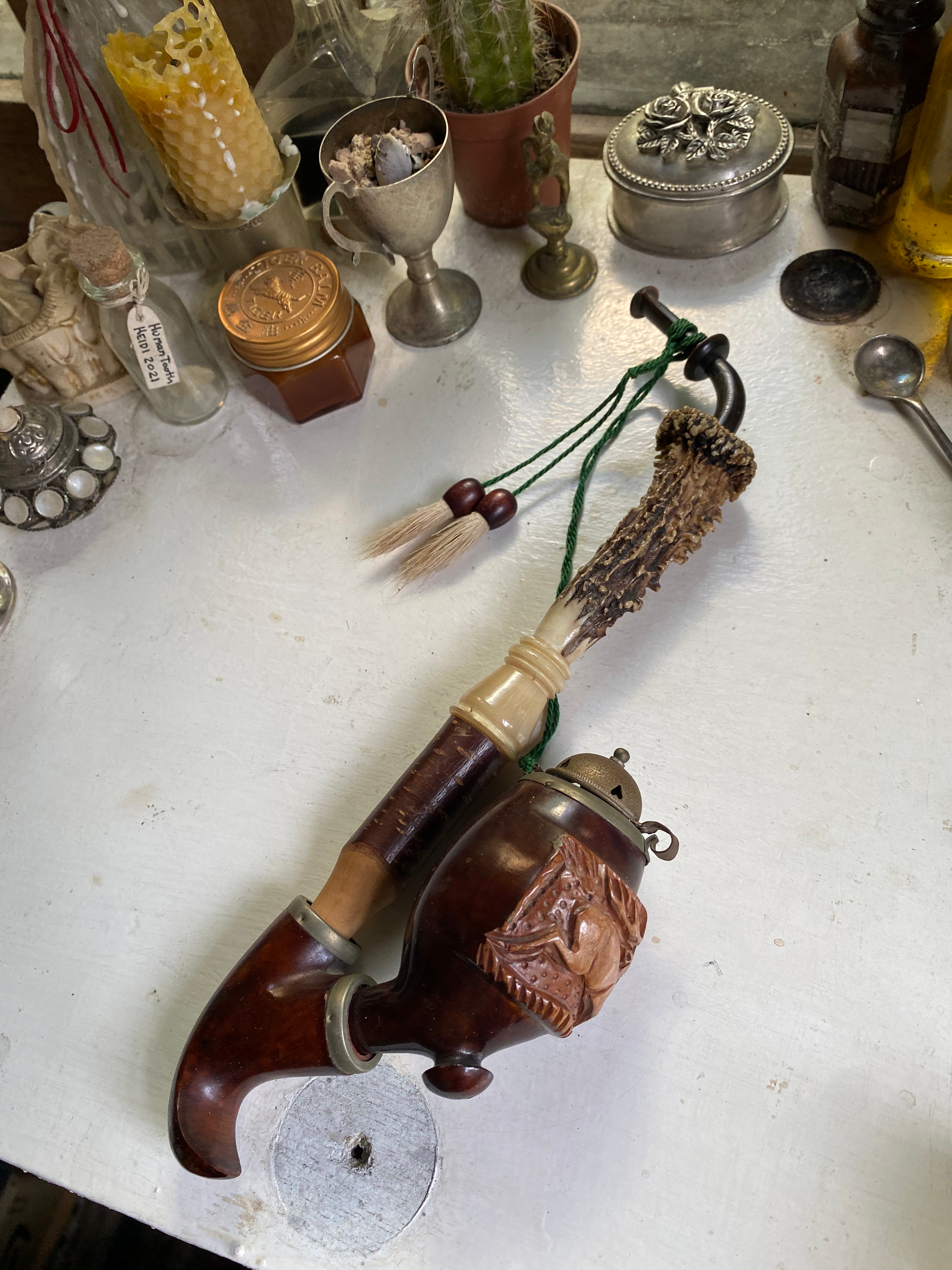 Antler Smoking Pipe with Deer Carving image 6