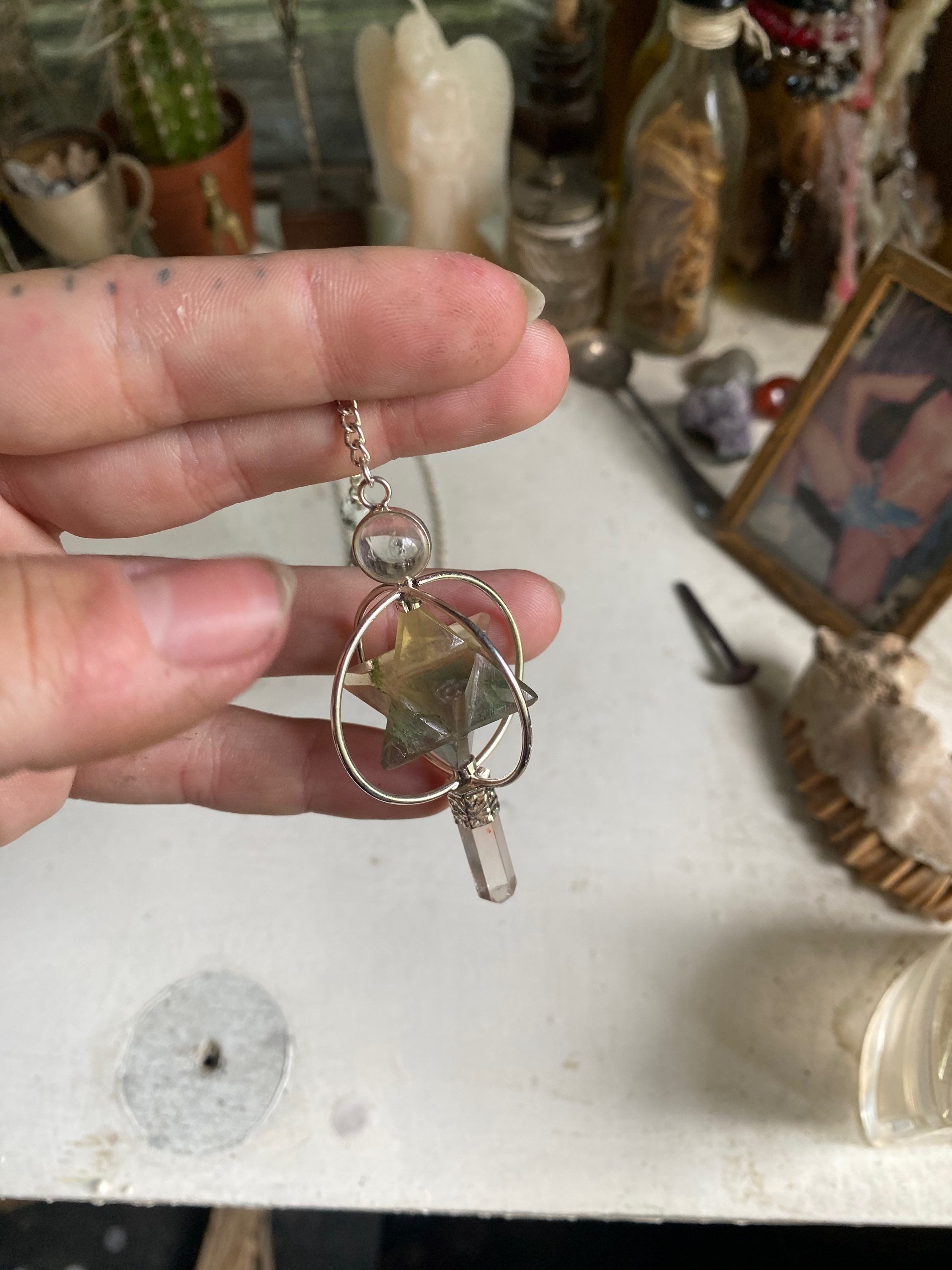 Moss Agate Pendulum Necklace with Quartz image 5