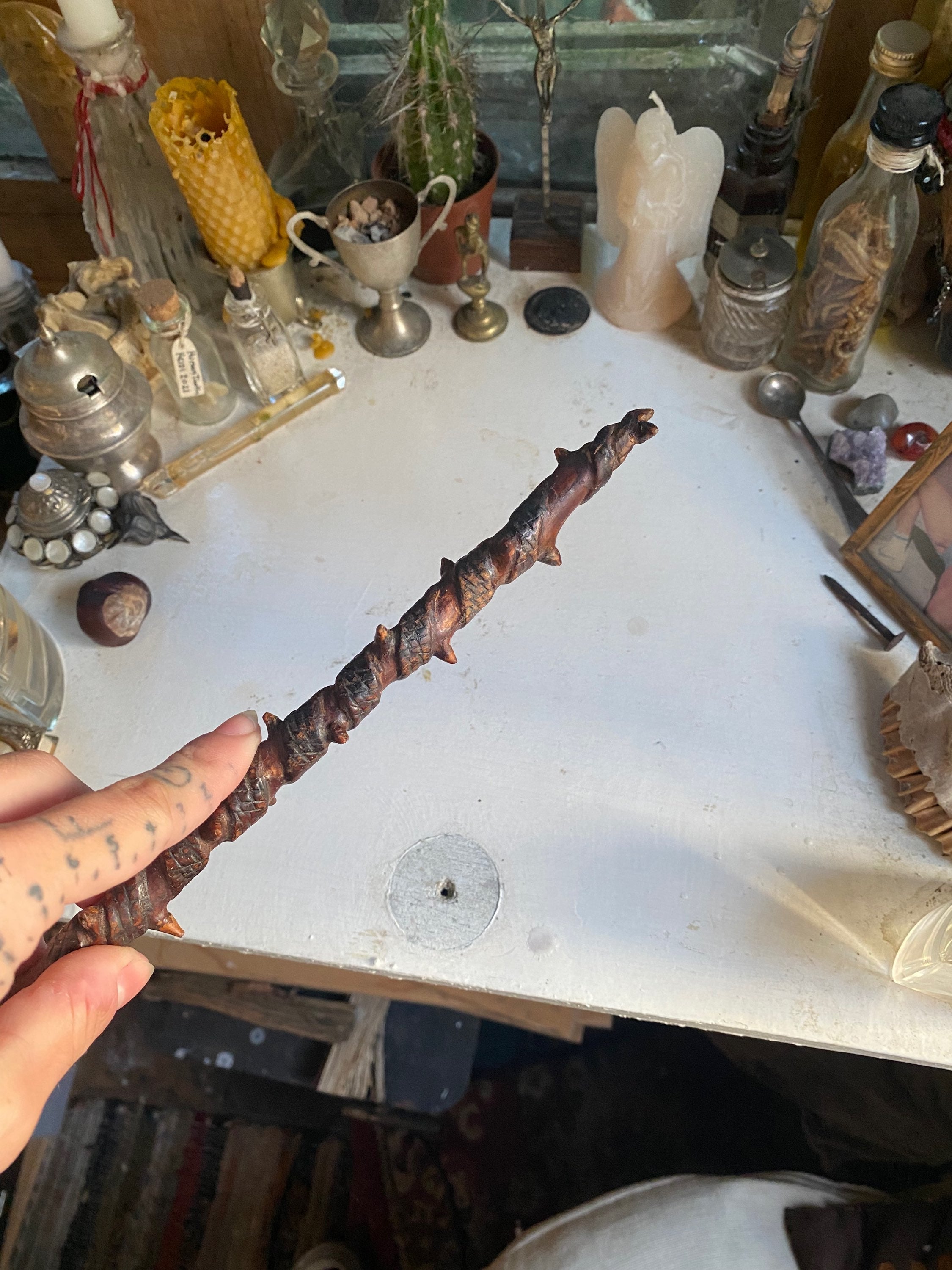 Wooden Blackthorn Wand with Hidden Vial in Handle image 2