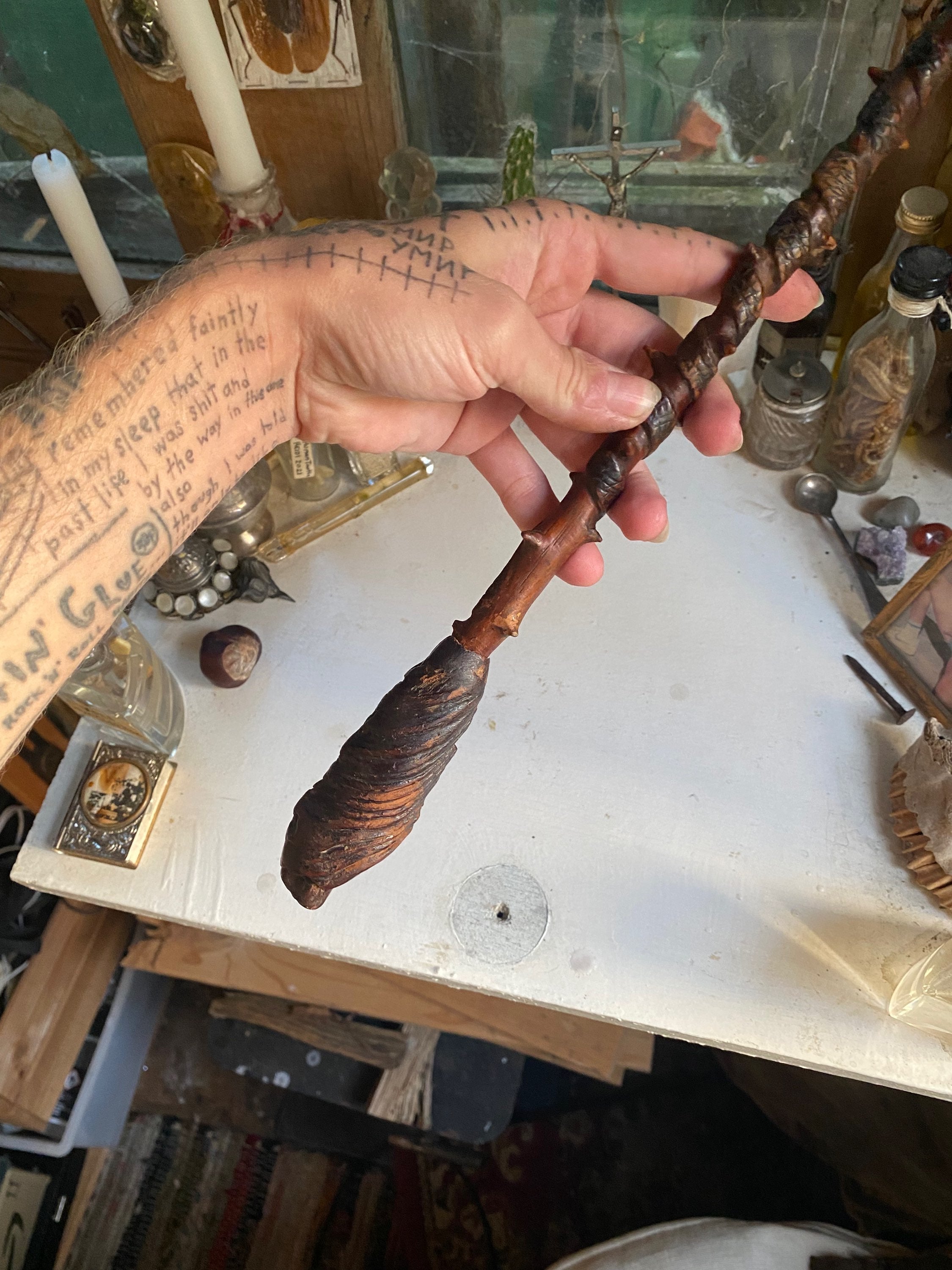 Wooden Blackthorn Wand with Hidden Vial in Handle image 3