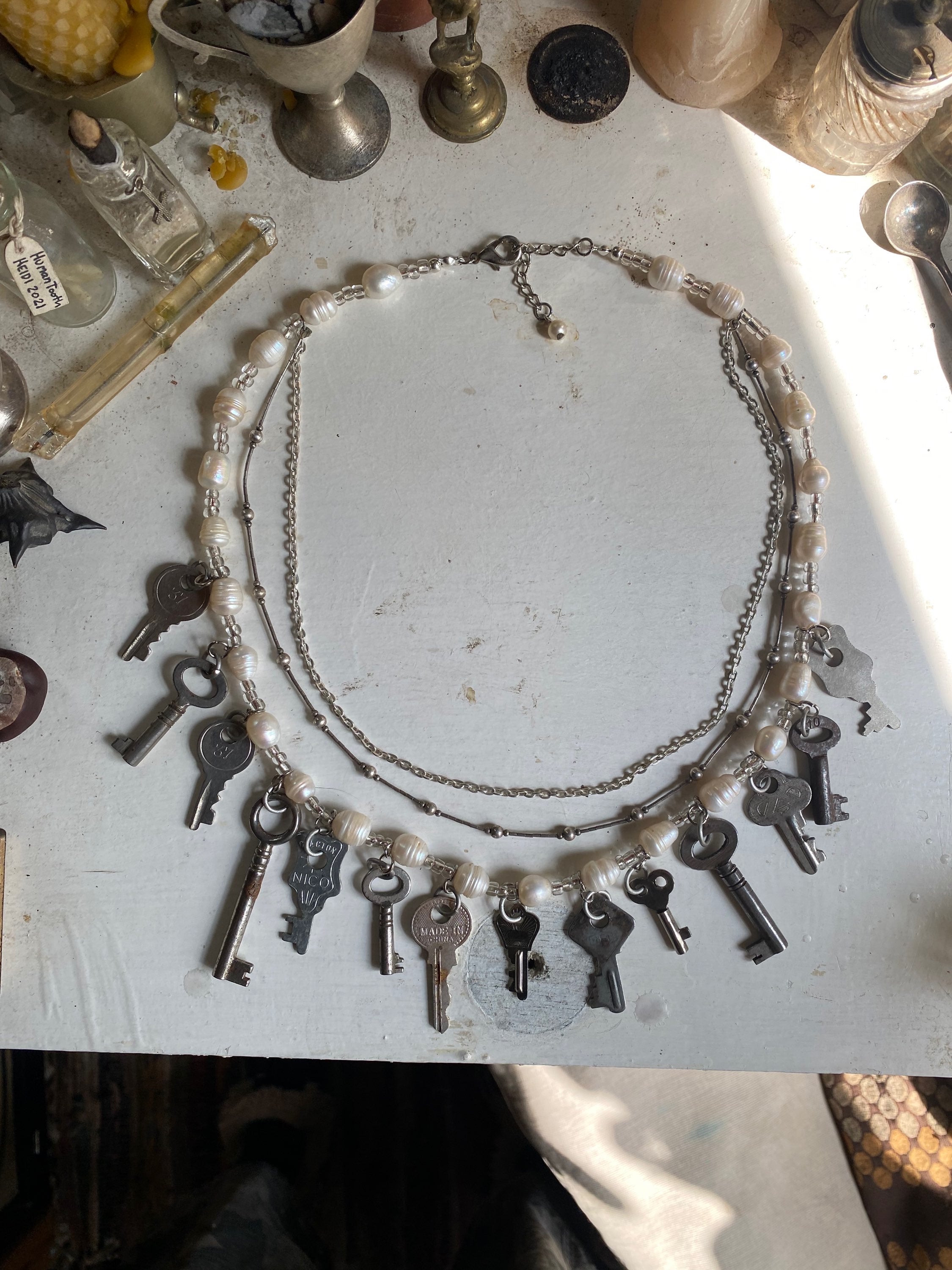 Pearls, Chains and Keys Stacked Necklace image 1
