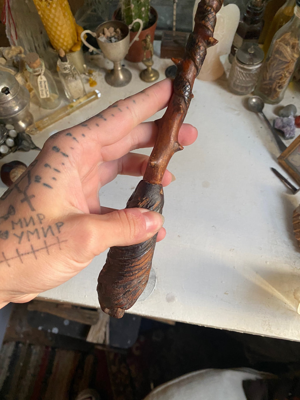 Wooden Blackthorn Wand with Hidden Vial in Handle image 6