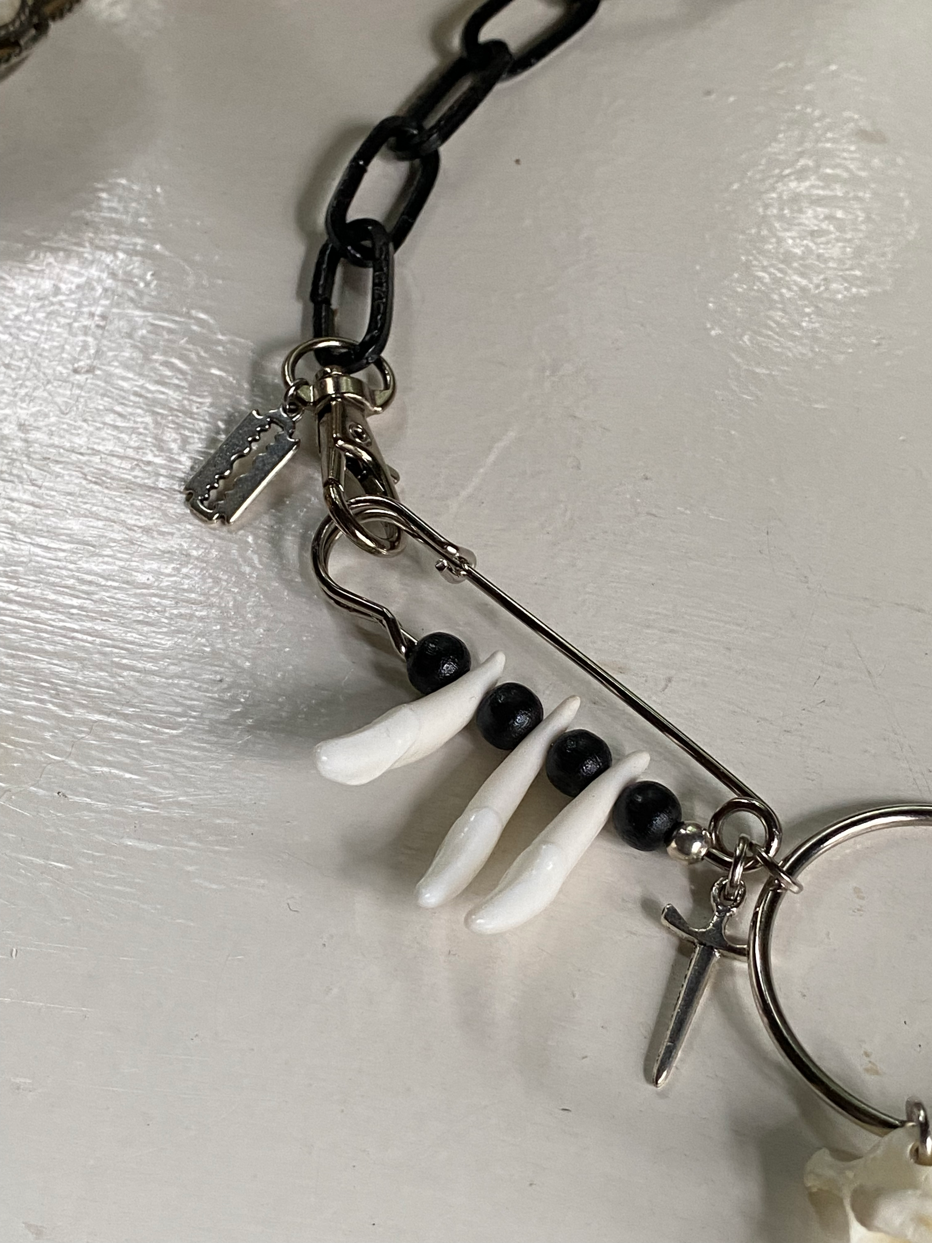 Mink Vertibrae and Coyote Teeth Black Chain Necklace image 4