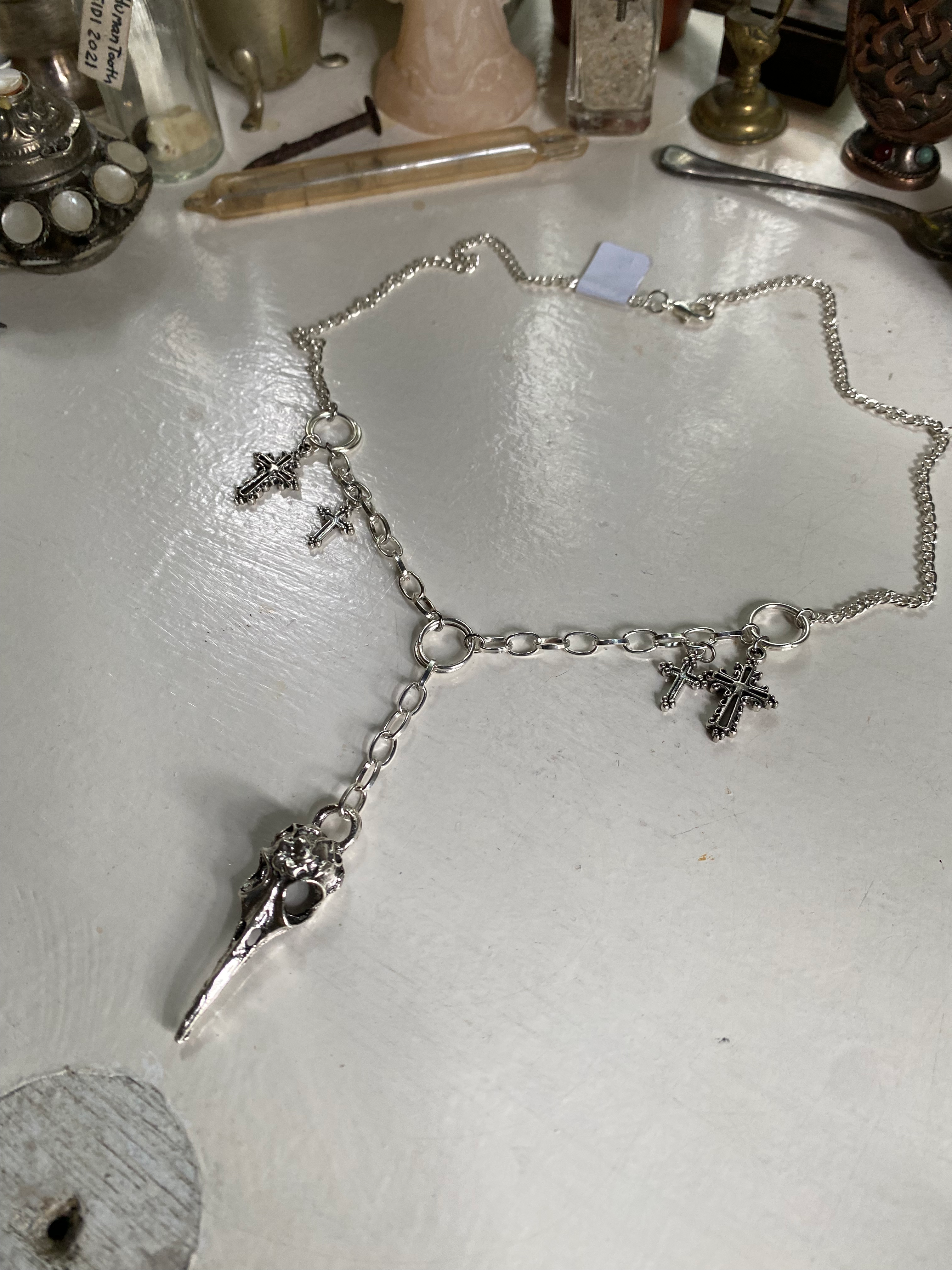 Bird Skull and Crosses Necklace image 0
