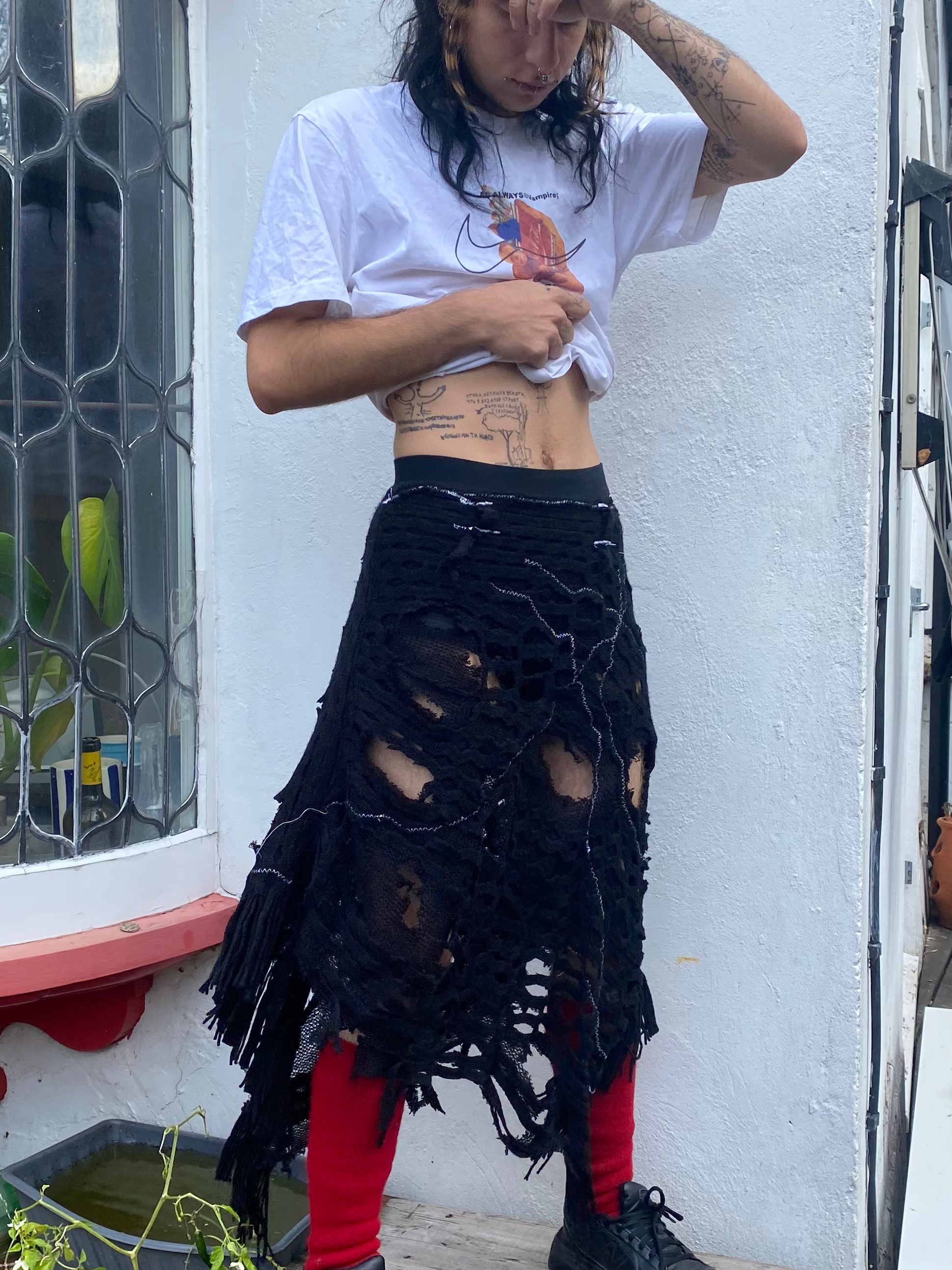 Torn Black Knit Skirt image 3