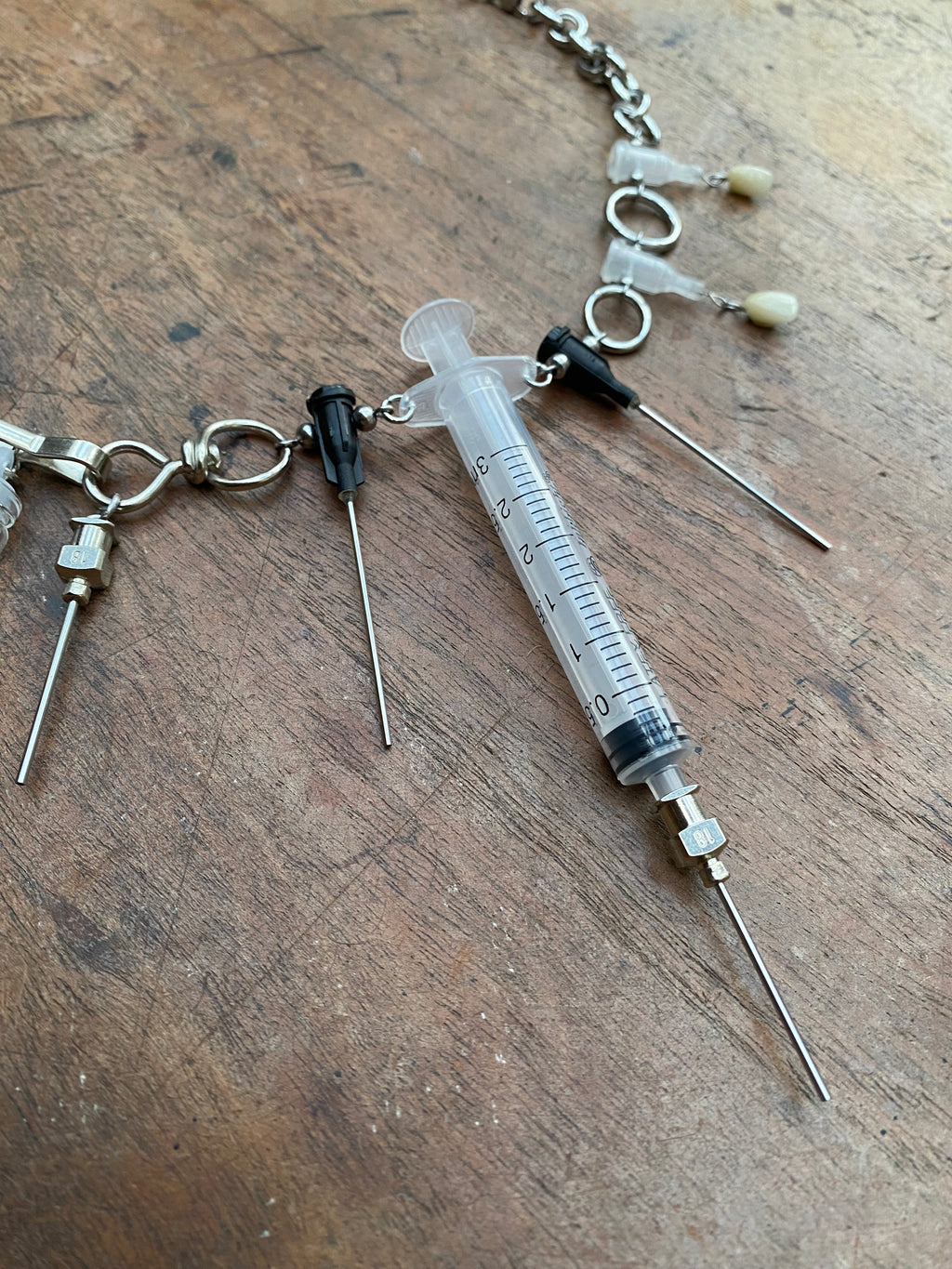 Fetal Rabbit Wet Specimen, Vials, Syringes and Teeth Necklace
