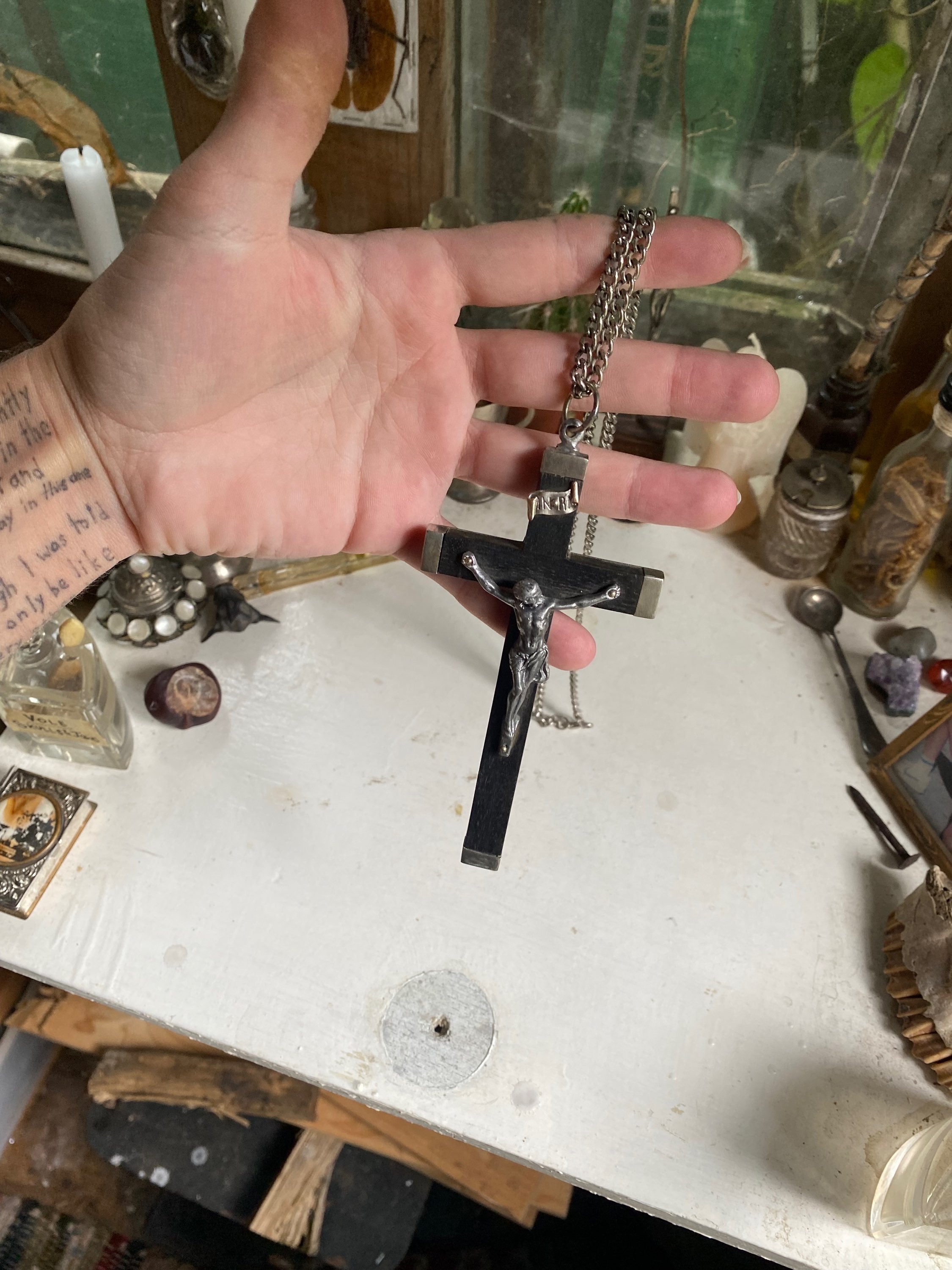 Large Vintage Wooden Crucifix on a Chain image 4