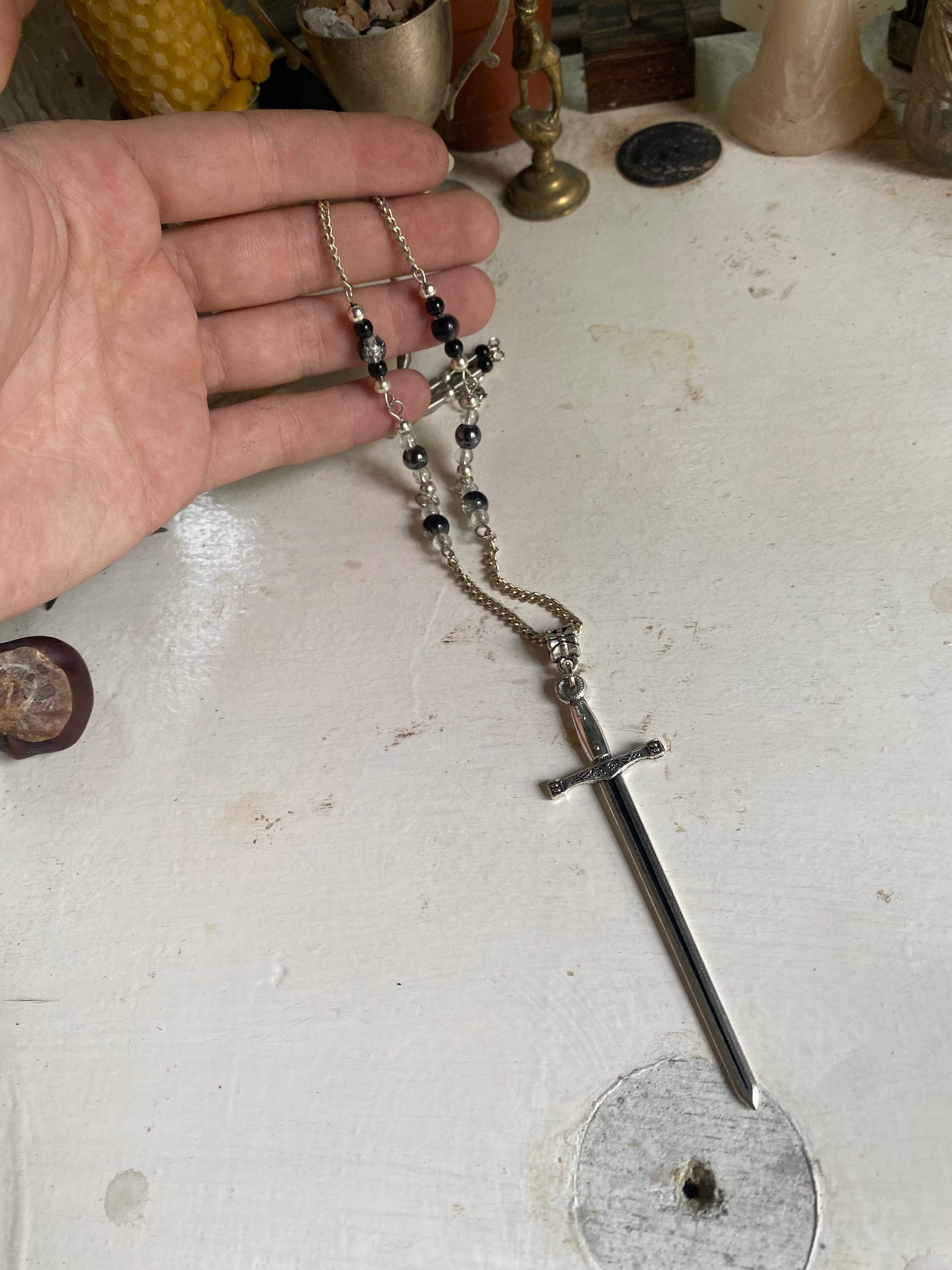 Sword Necklace with Glass Beads image 1
