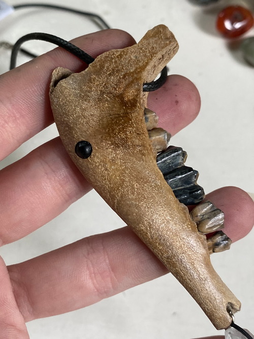 Baby Deer Jaw with Clear Quartz Necklace image 1