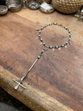 Inverted Crucifix, Snake Vertibrae and Obsidian Rosary Necklace