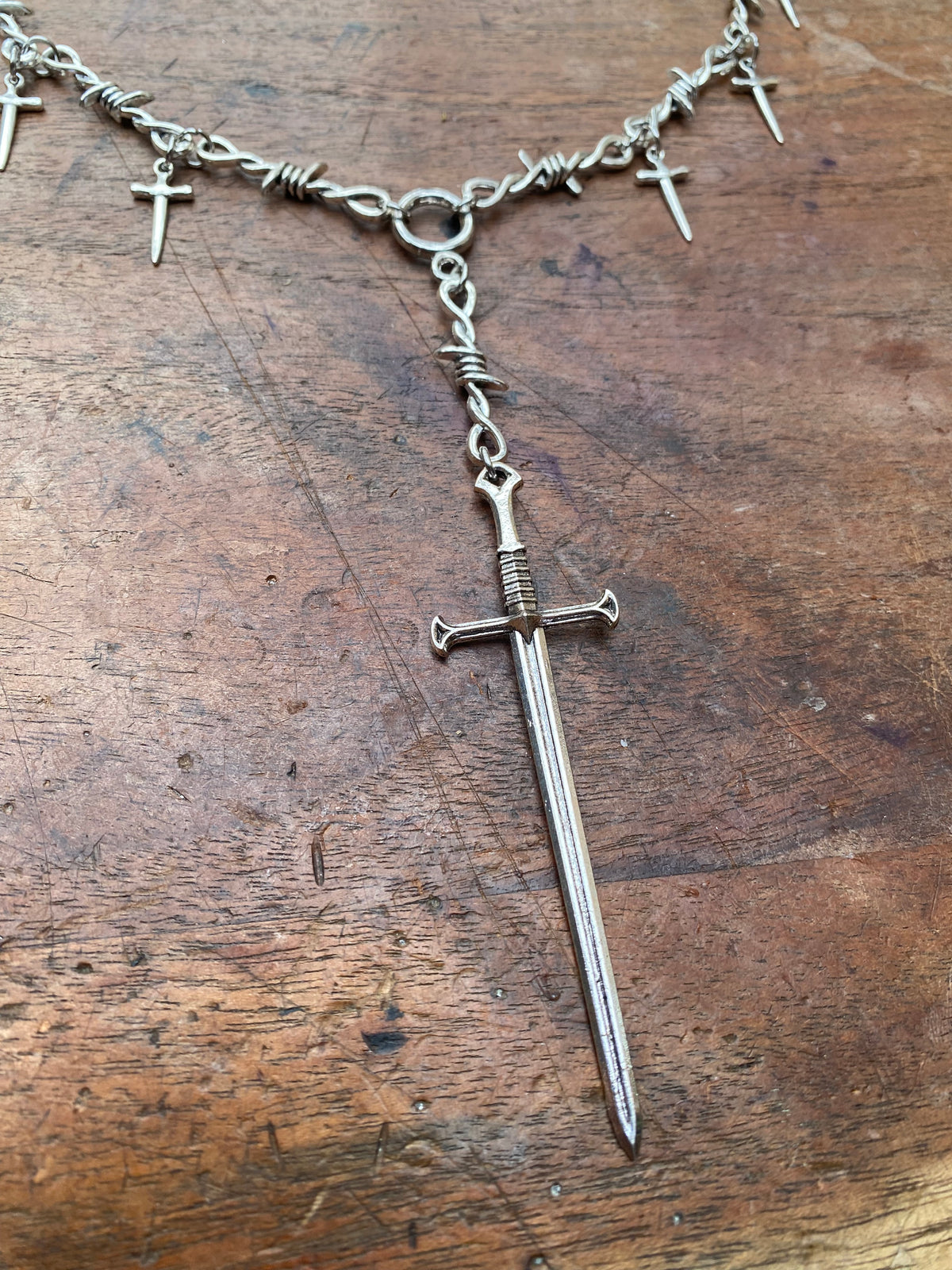 Sword and Barbed Wire Necklace