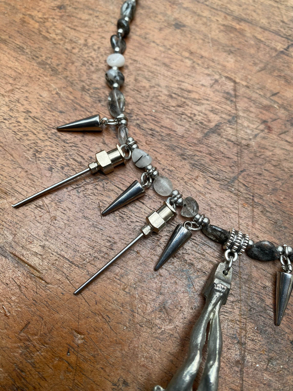 Inverted Corpus Christi, Openable Glass Vials and Ritulated Quartz Necklace