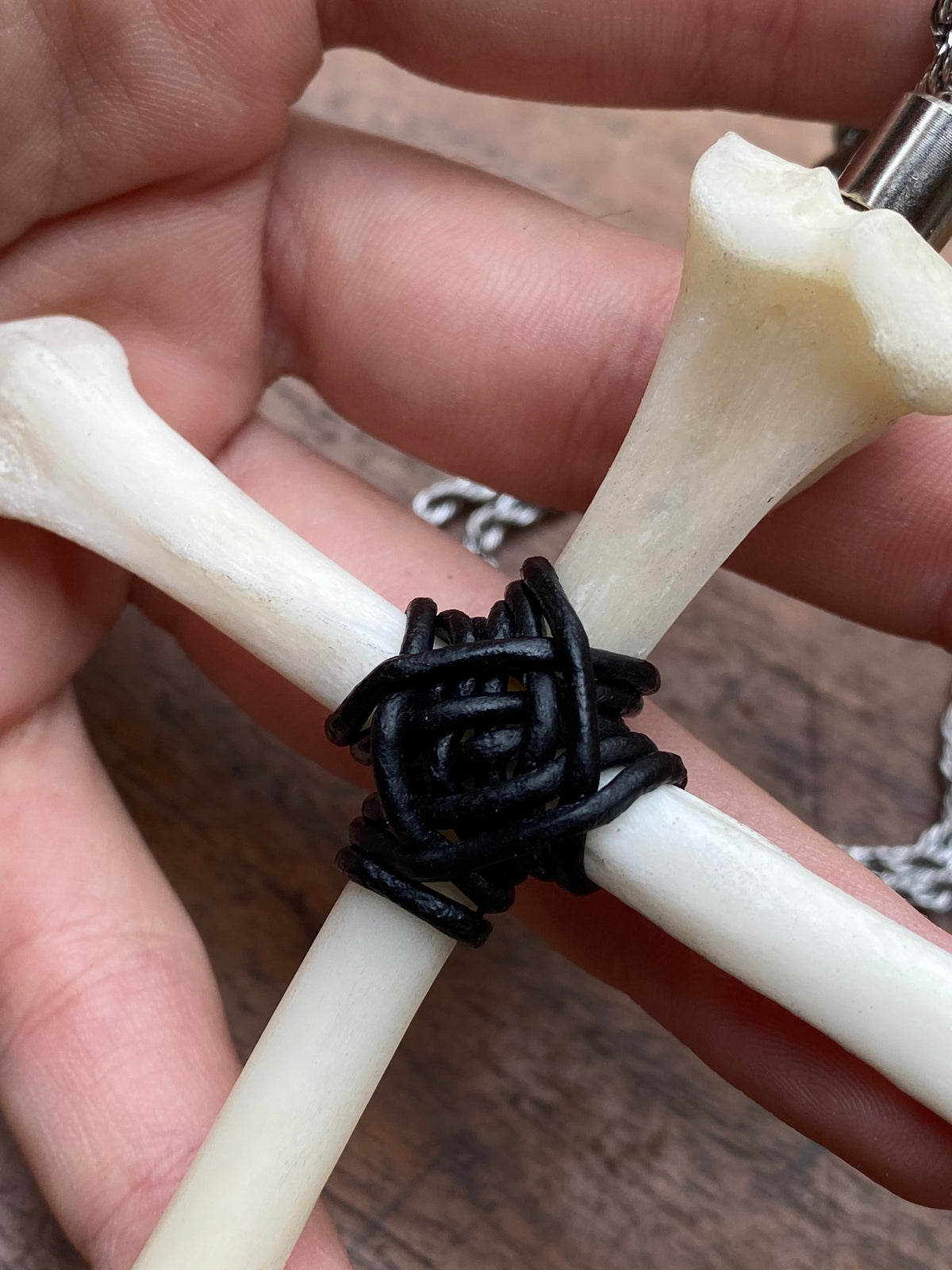 Fox Bone Cross with Secret Glass Vial Stainless Steel Necklace