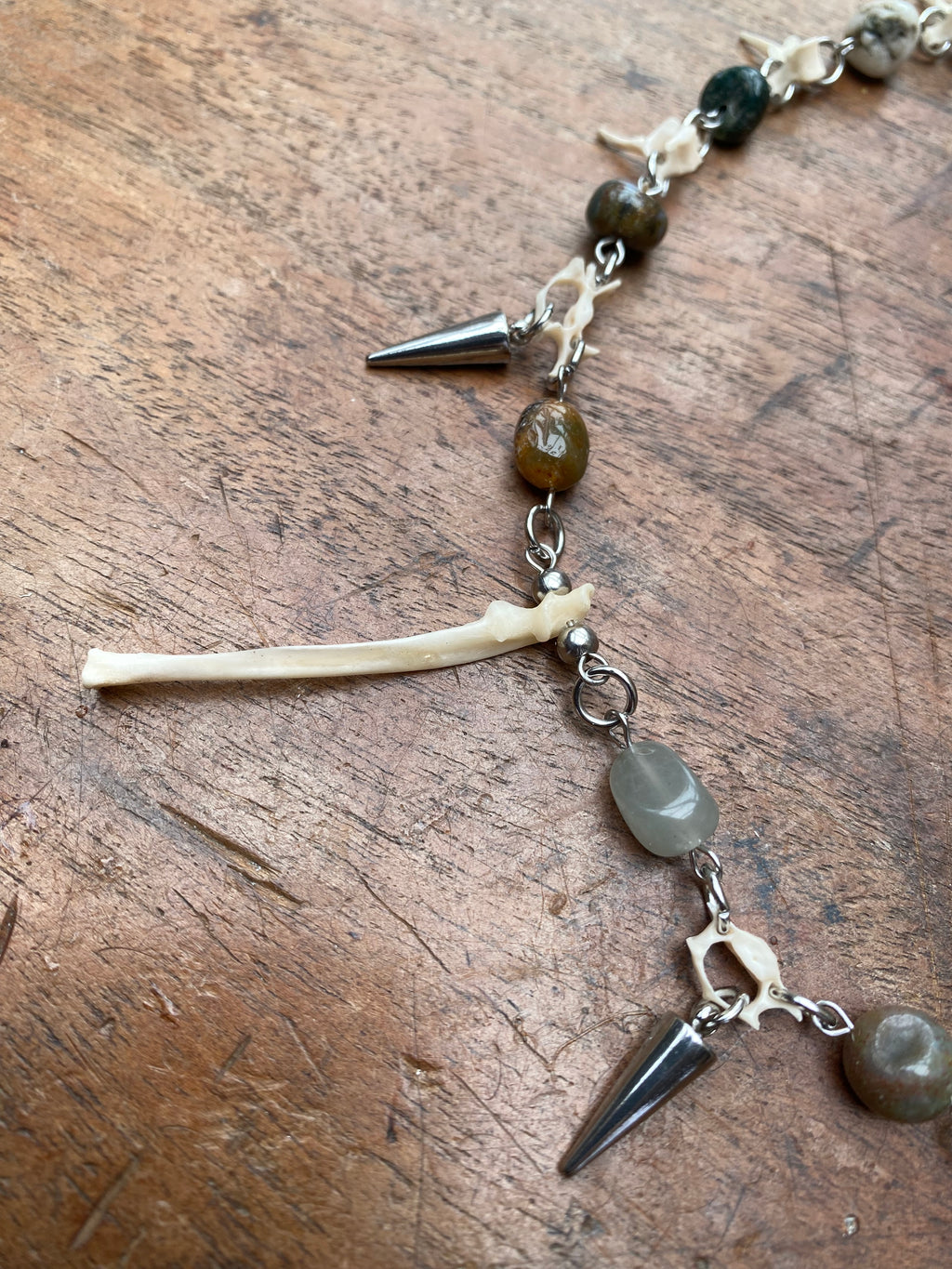 Indian Agate, Squirrel Vertibrae and Femurs Necklace