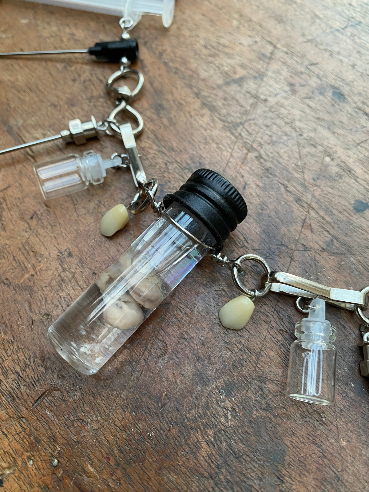 Fetal Rabbit Wet Specimen, Vials, Syringes and Teeth Necklace