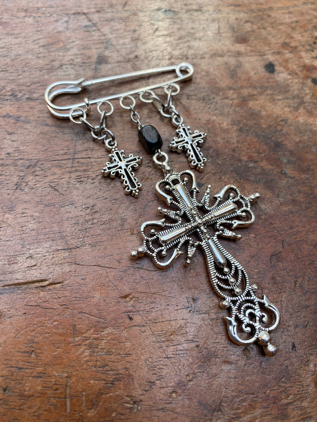 Large Cross Safety Pin Brooch