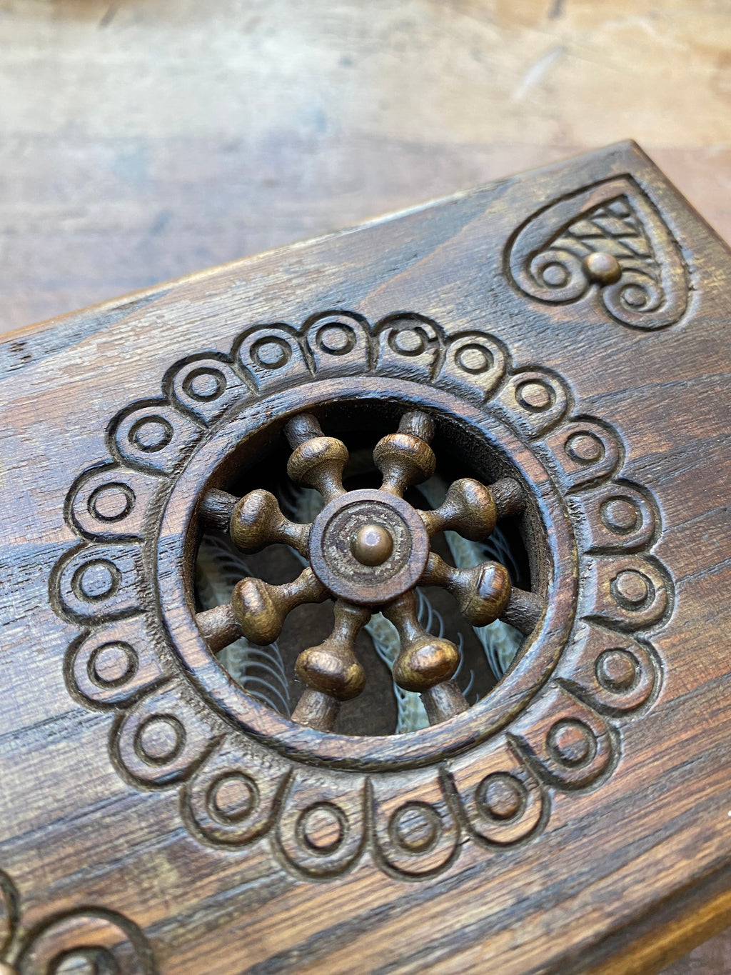 Wooden Musical Box with Snake Skeleton