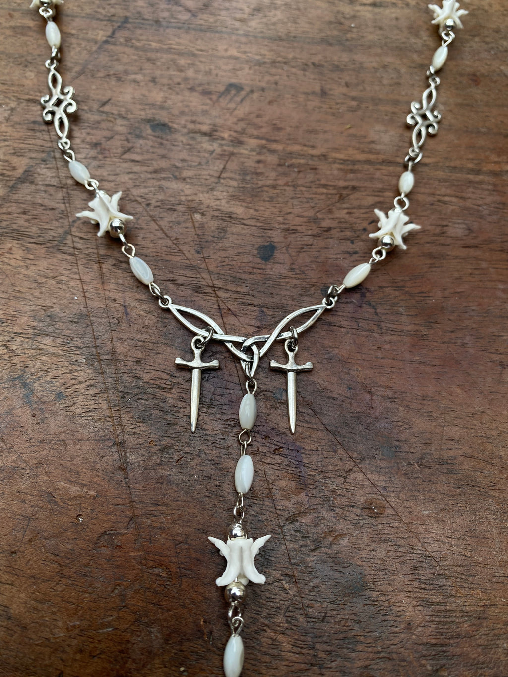 Rattle Snake Vertibrae and Crow Skull Rosary Necklace