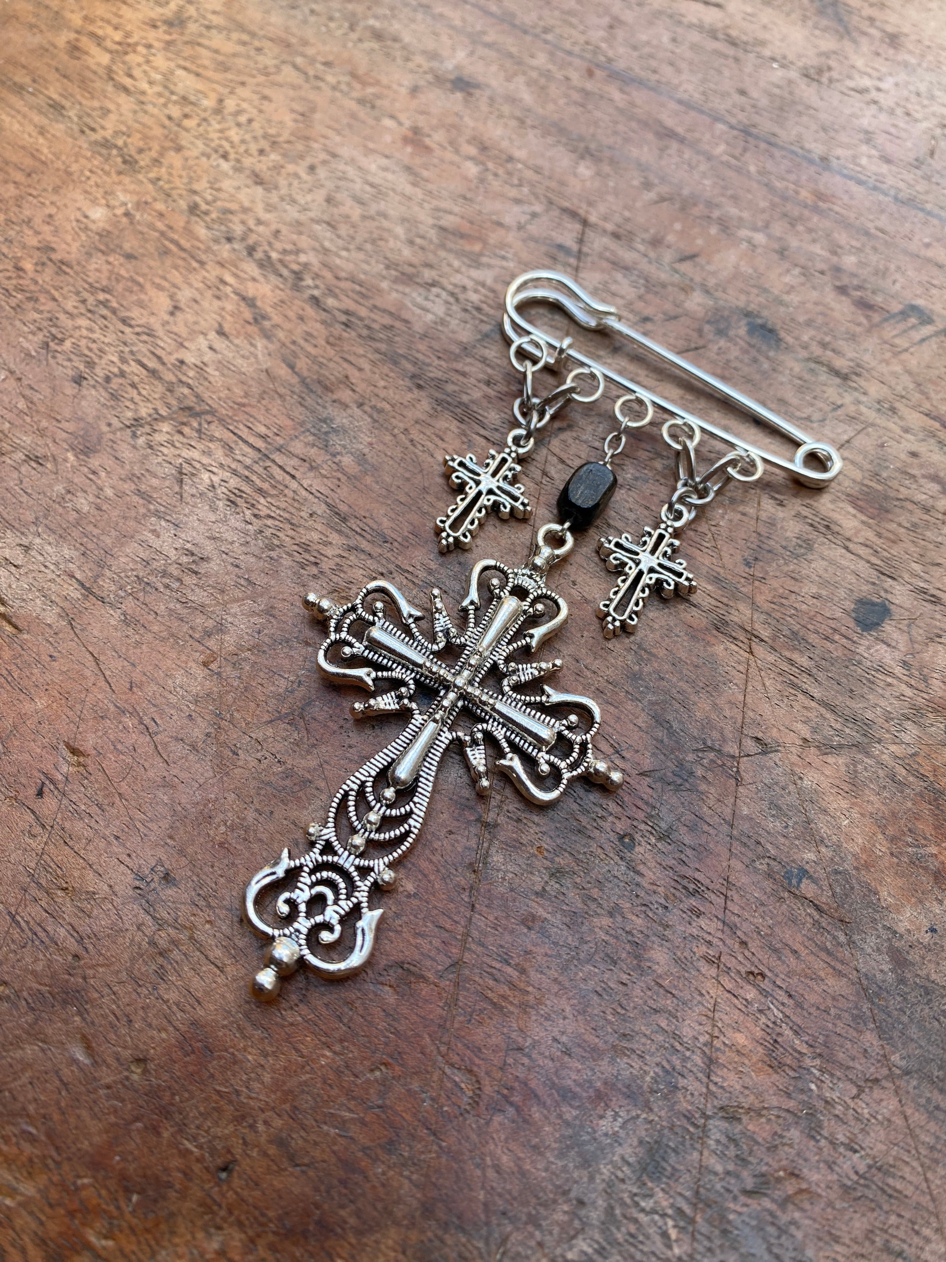 Large Cross Safety Pin Brooch