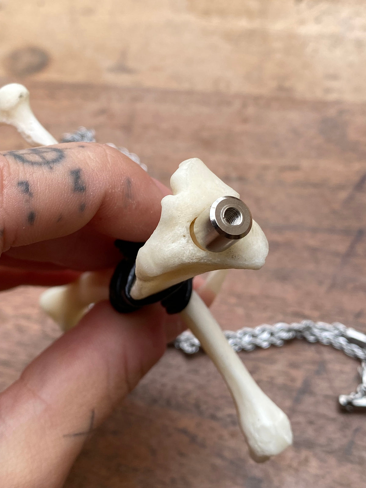 Fox Bone Cross with Secret Glass Vial Stainless Steel Necklace