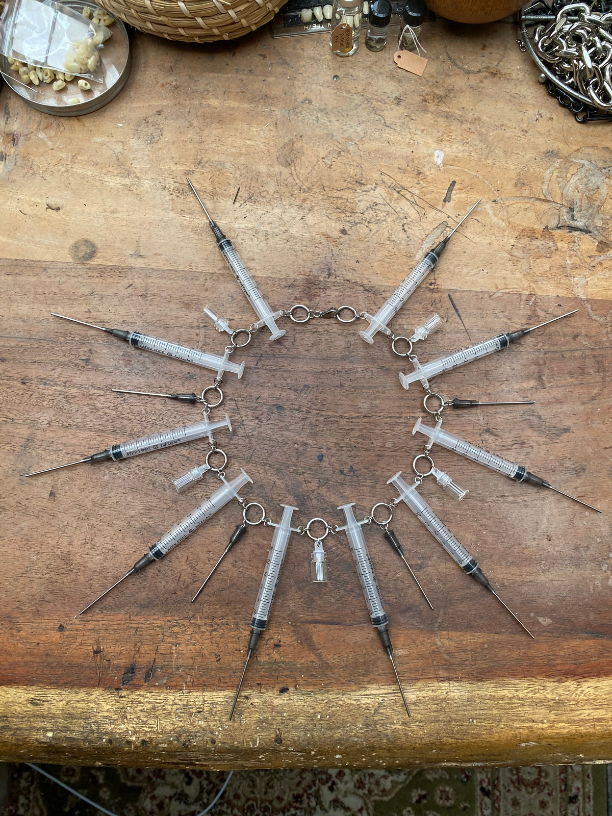 Syringes, Needles and Glass Vials Necklace