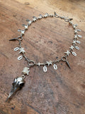 Crow Skull & Vertibrae Necklace with Openable Glass Vial